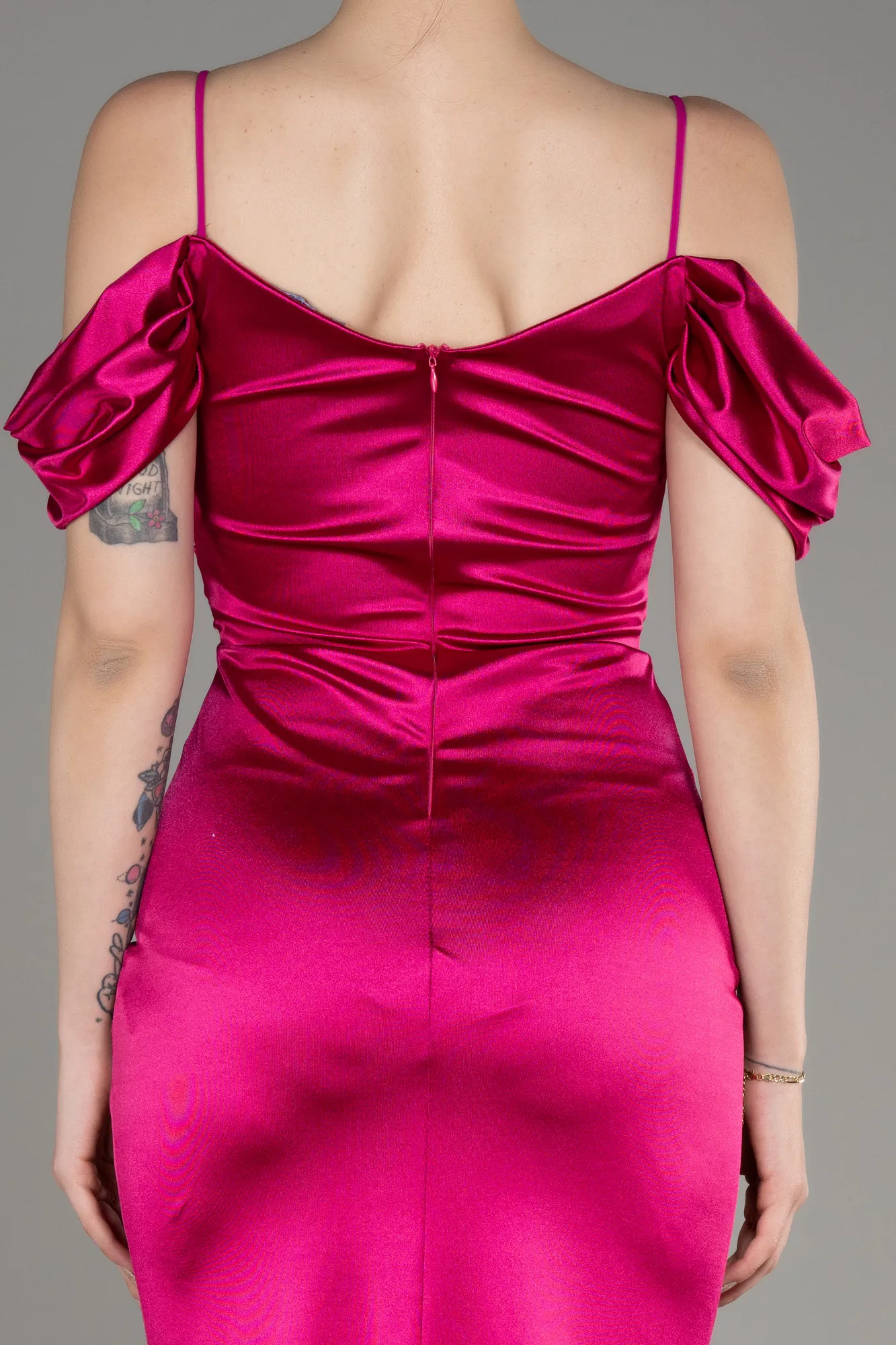 Fuchsia-Long Satin Evening Dress ABU3139