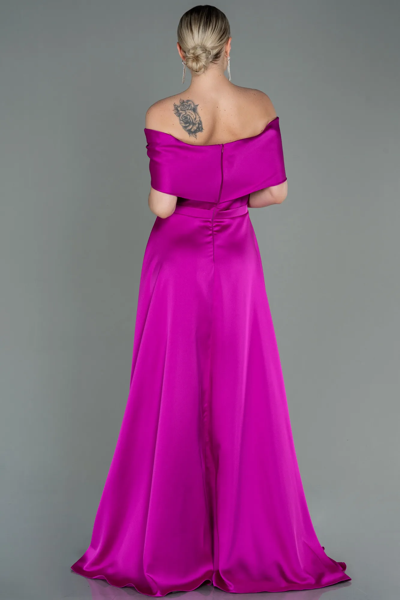 Fuchsia-Long Satin Evening Dress ABU3197