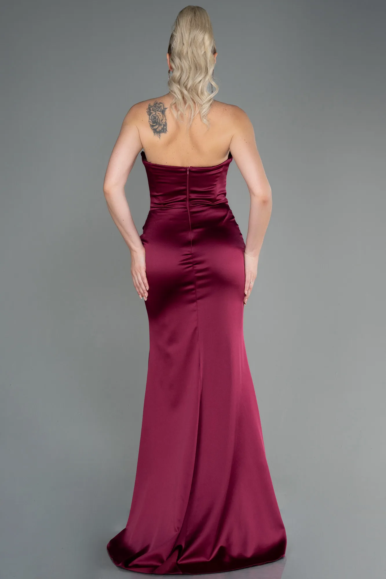 Fuchsia-Long Satin Evening Dress ABU3248
