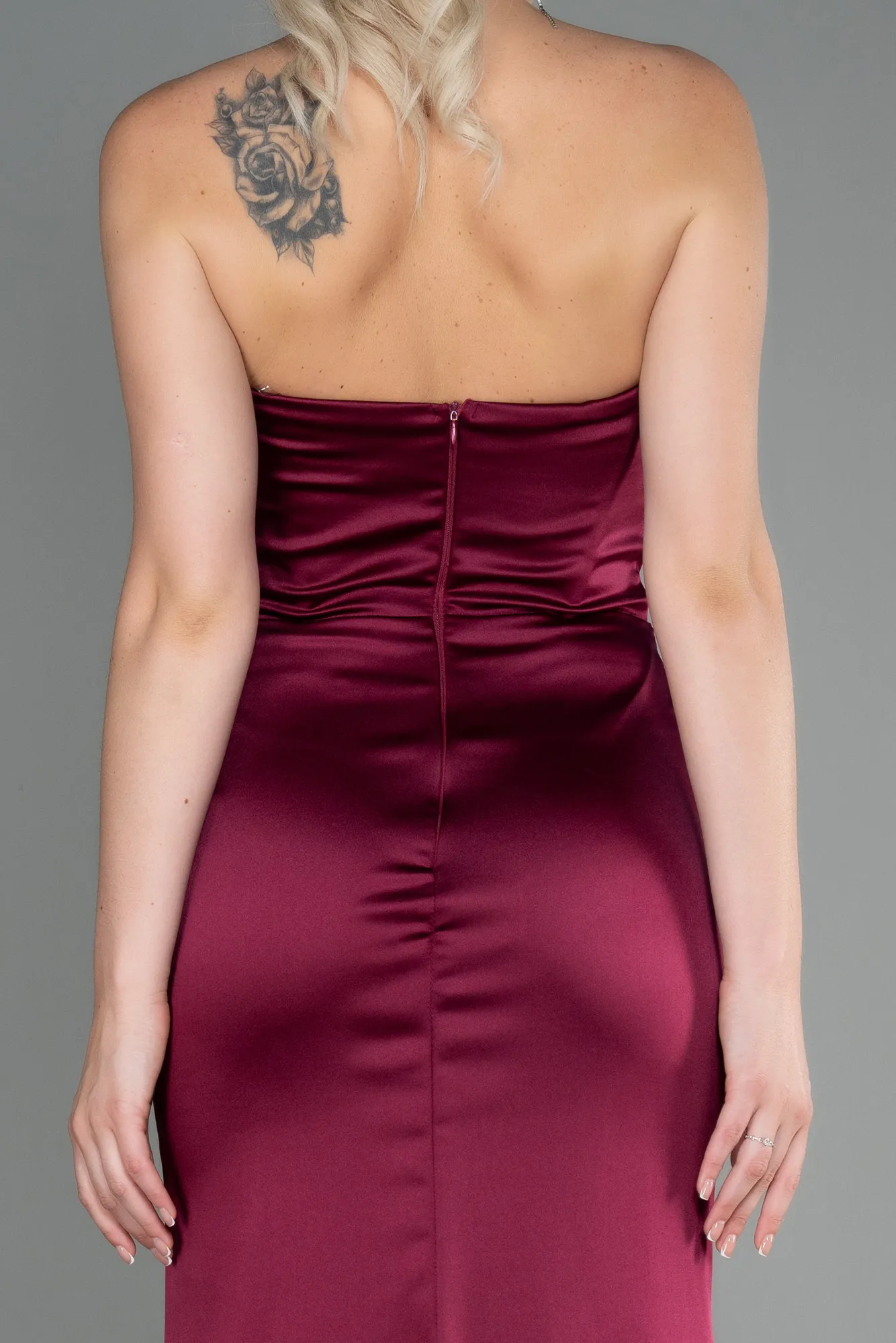 Fuchsia-Long Satin Evening Dress ABU3248