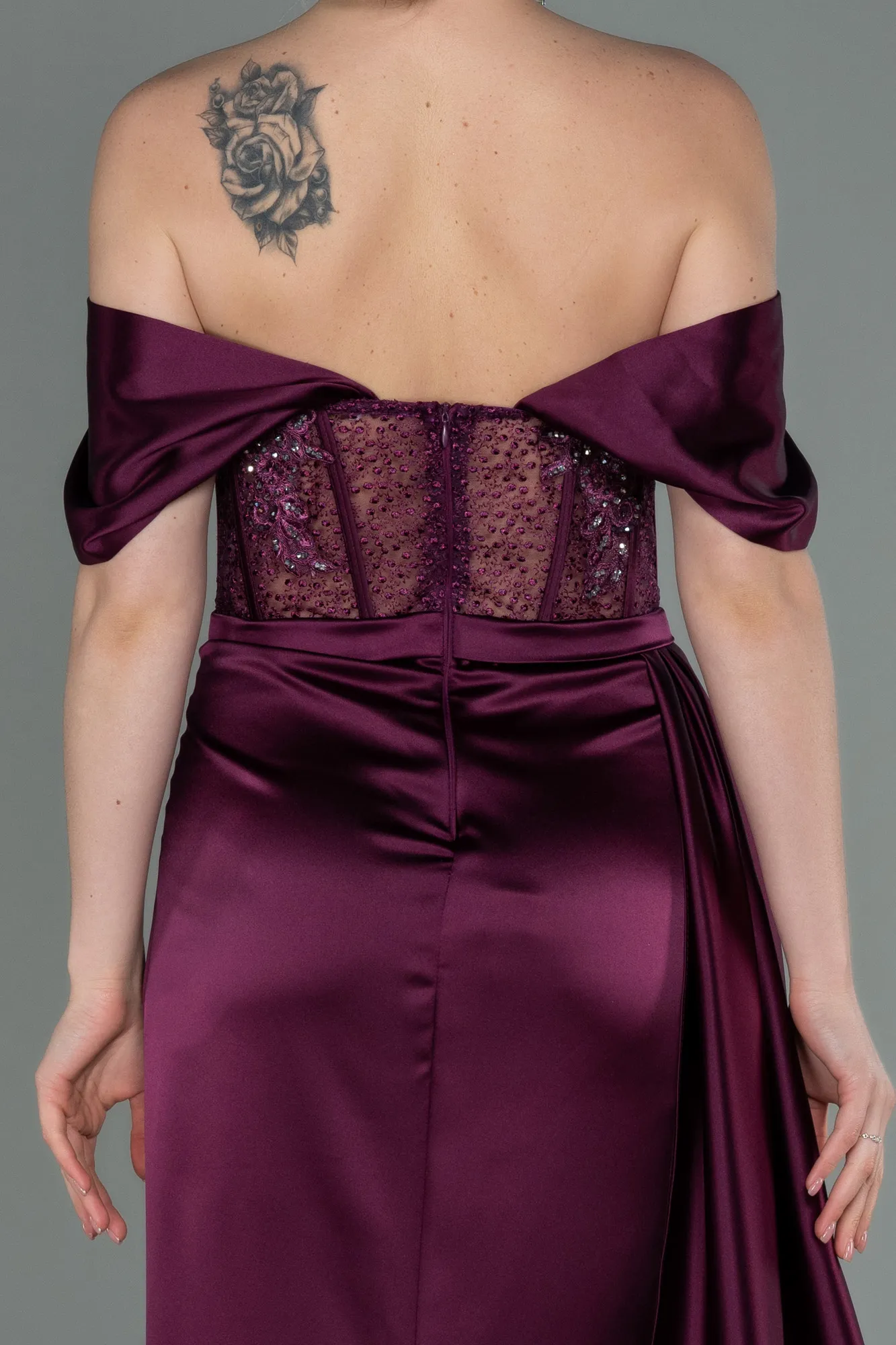 Fuchsia-Long Satin Evening Dress ABU3446