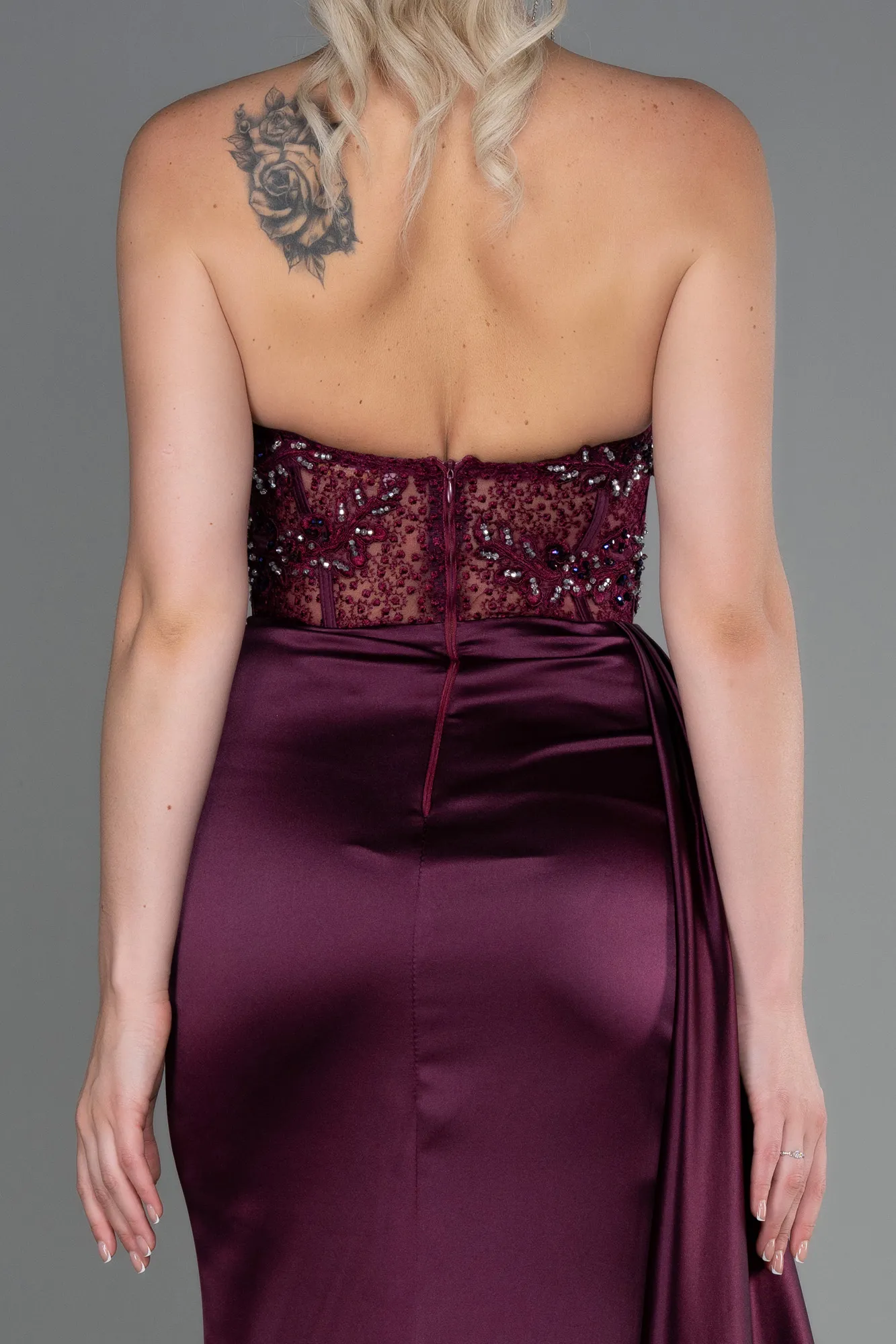 Fuchsia-Long Satin Evening Dress ABU3447