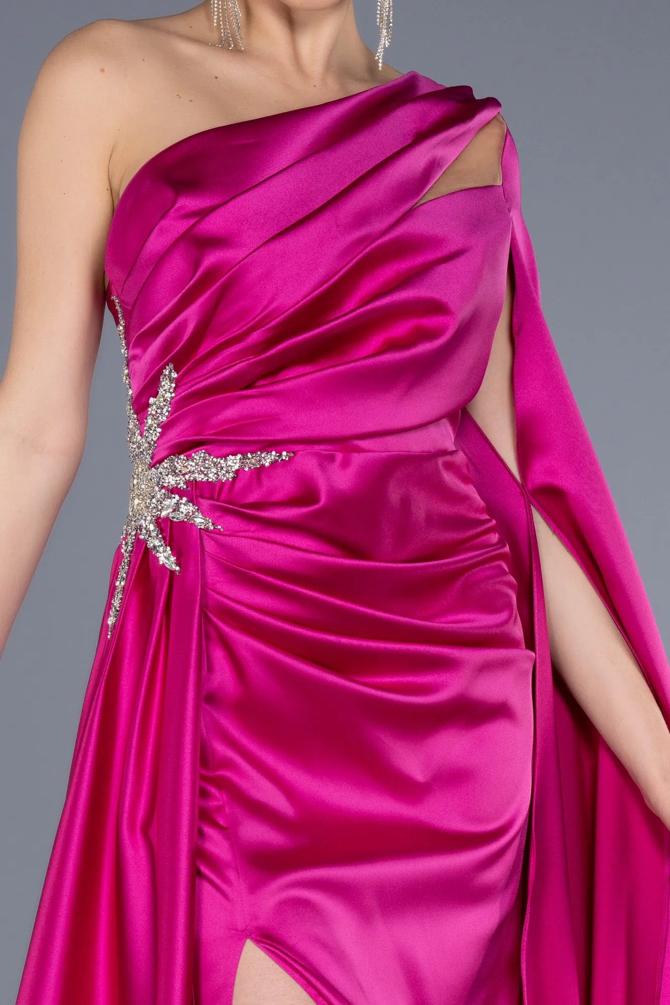 Fuchsia-Long Satin Evening Dress ABU3545