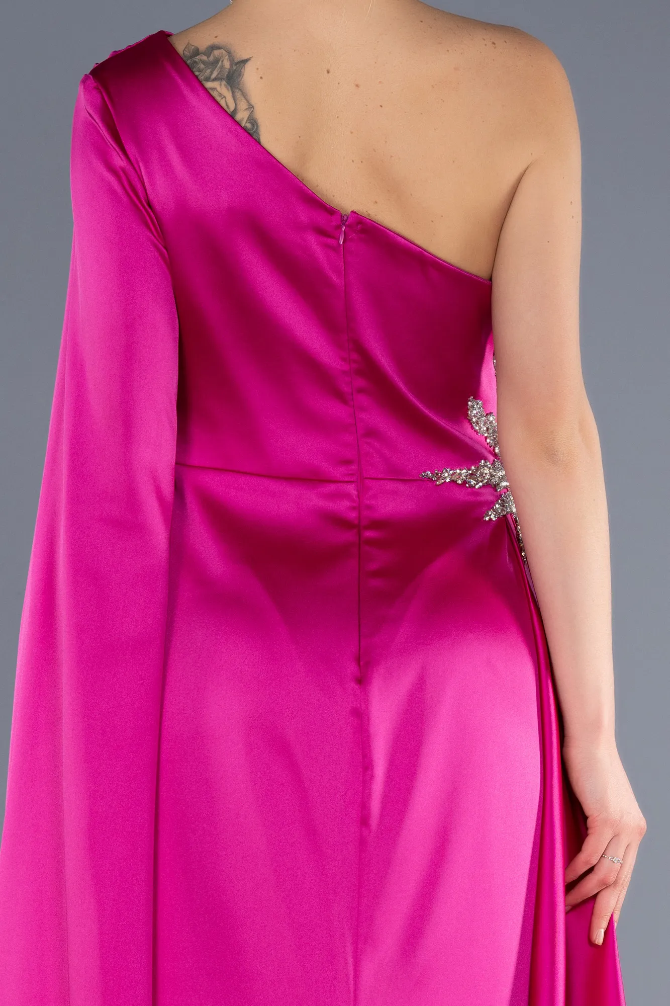 Fuchsia-Long Satin Evening Dress ABU3545