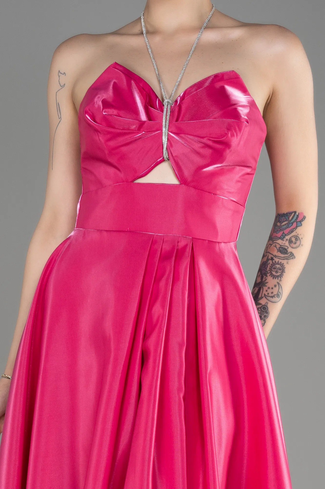 Fuchsia-Long Satin Evening Dress ABU3755