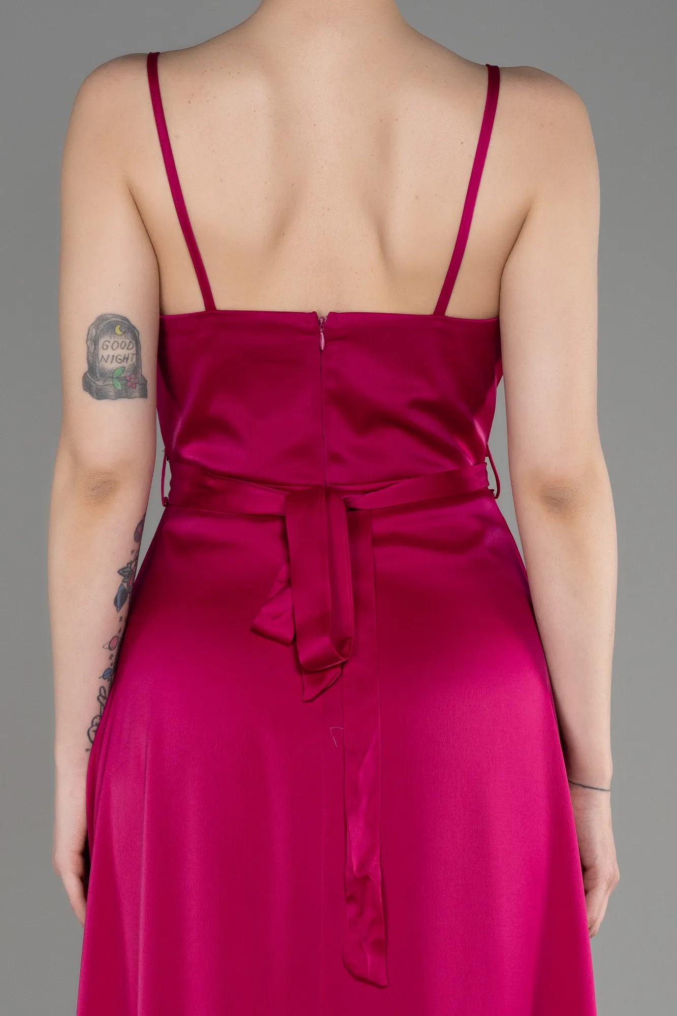 Fuchsia-Long Satin Evening Dress ABU3807