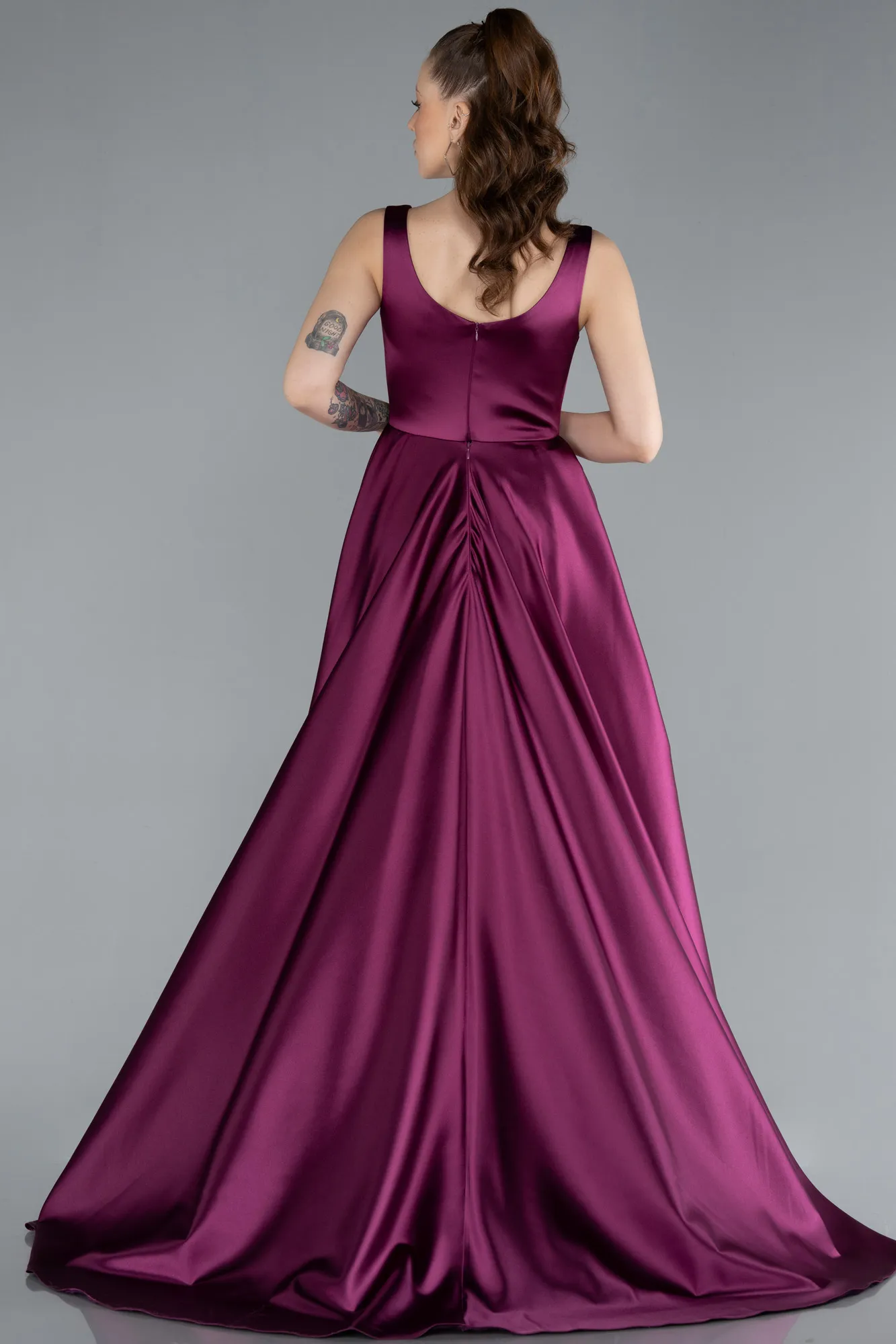 Fuchsia-Long Satin Evening Dress ABU4715