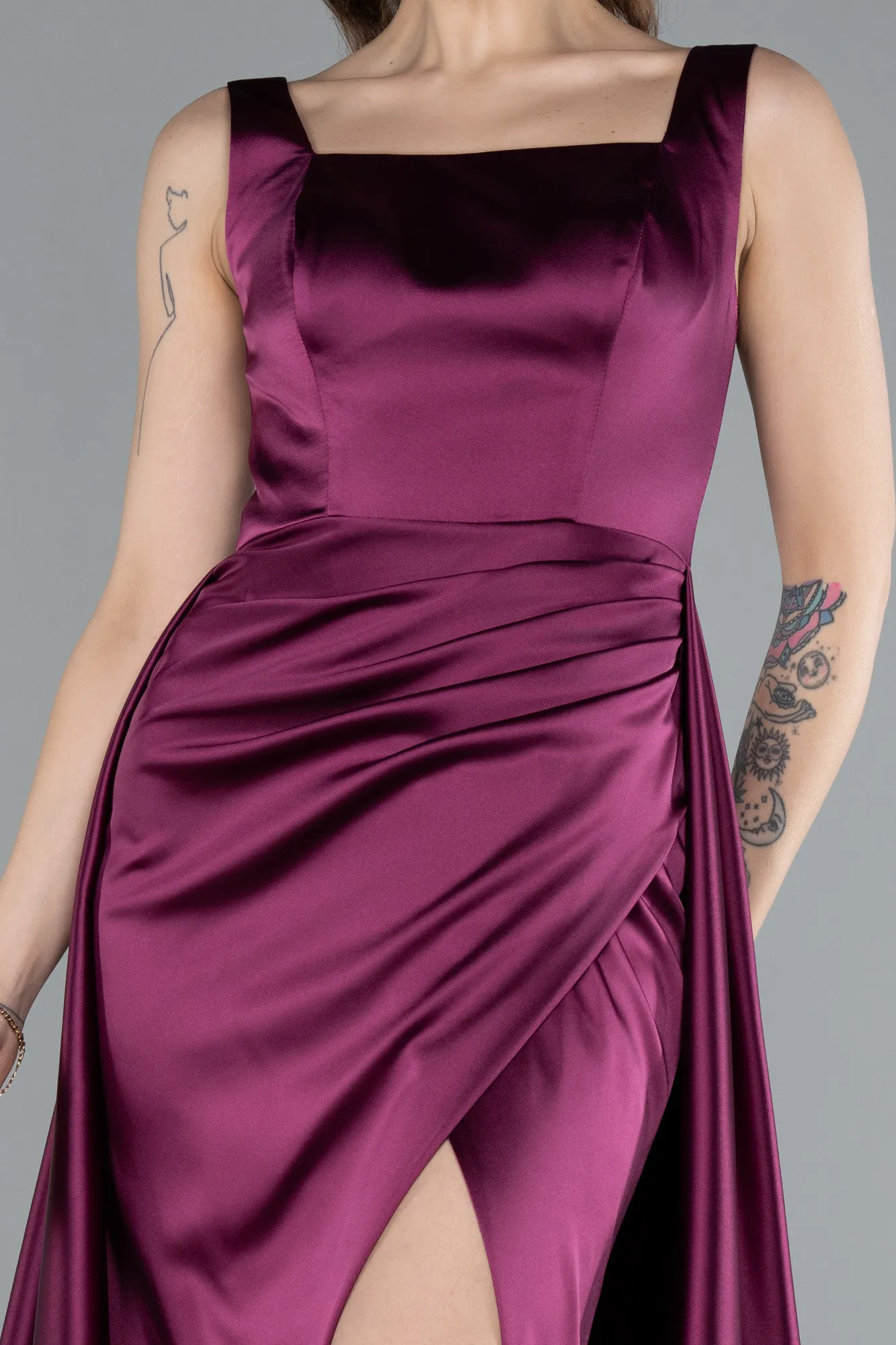 Fuchsia-Long Satin Evening Dress ABU4715