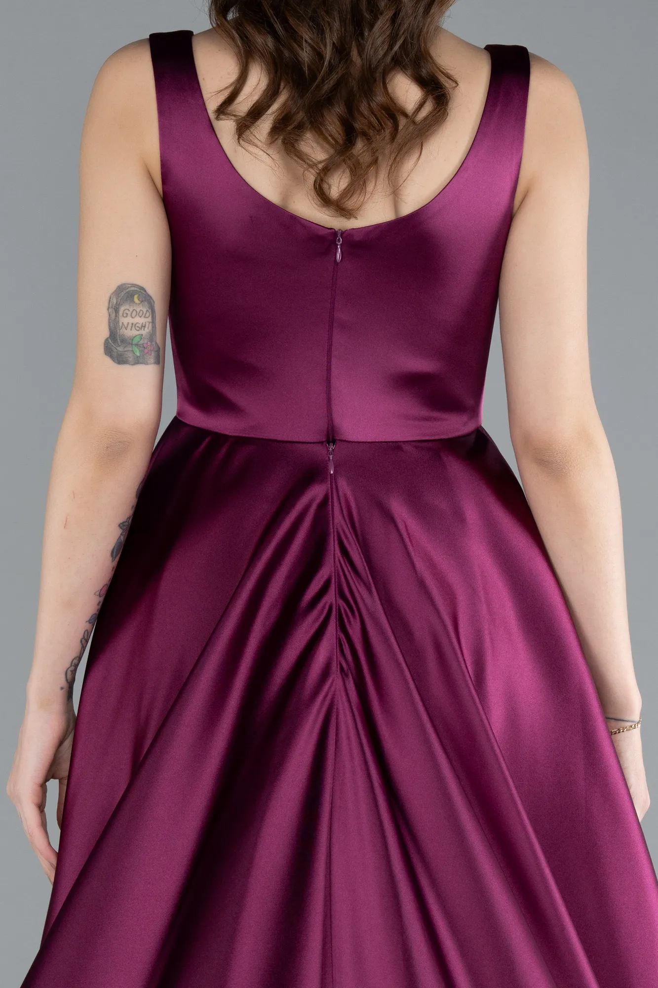 Fuchsia-Long Satin Evening Dress ABU4715