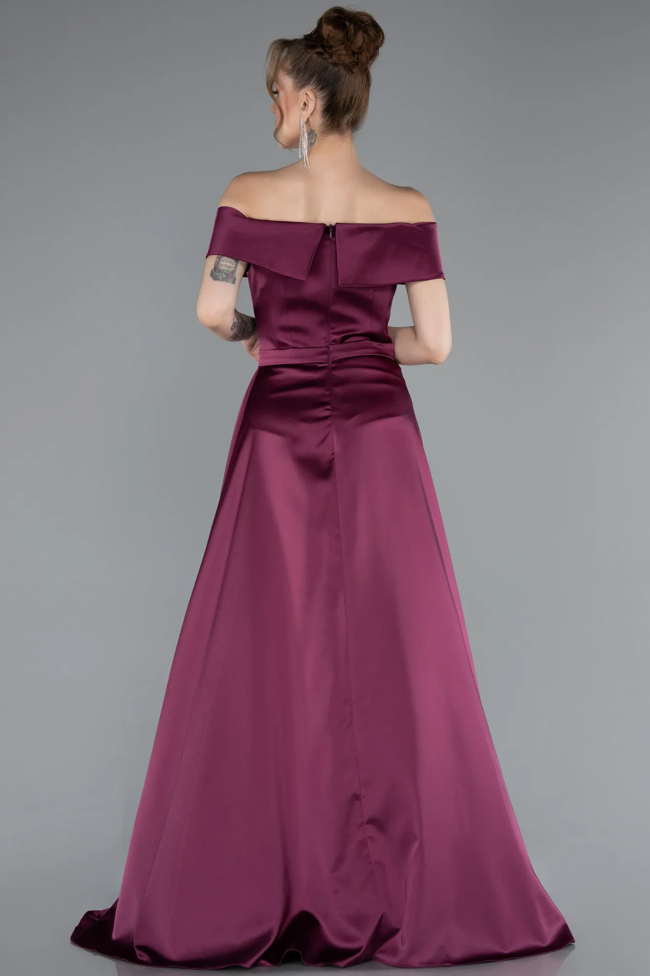 Fuchsia-Long Satin Evening Dress ABU4982