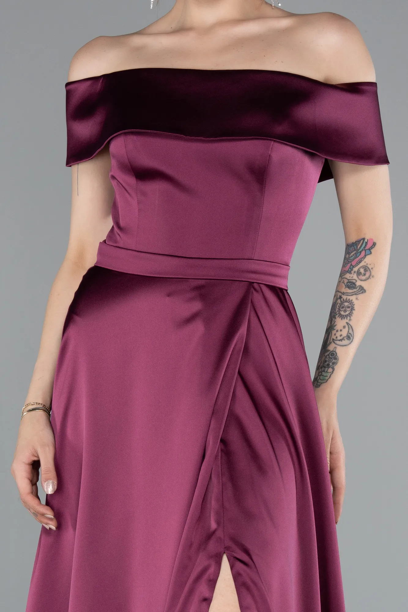 Fuchsia-Long Satin Evening Dress ABU4982