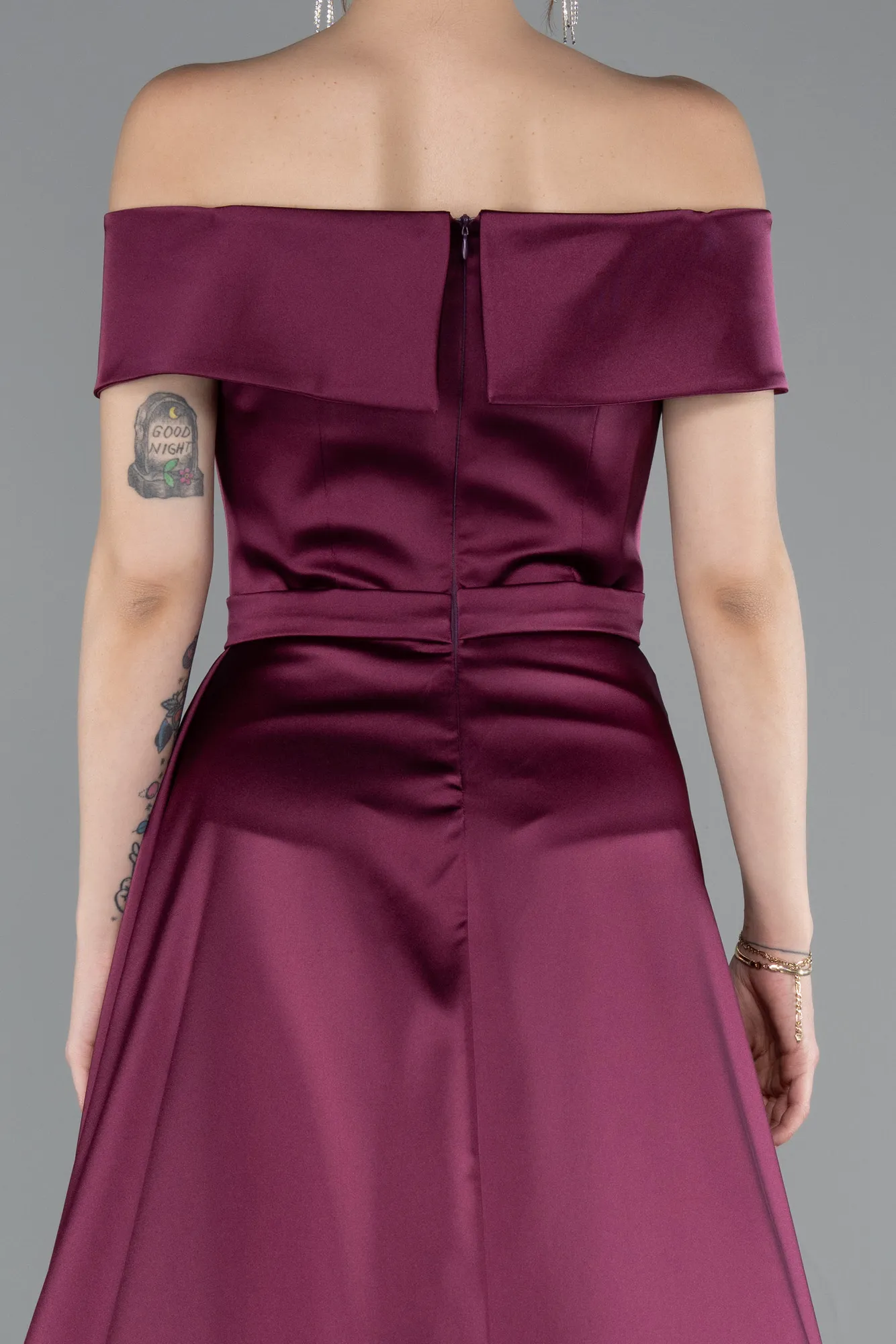 Fuchsia-Long Satin Evening Dress ABU4982