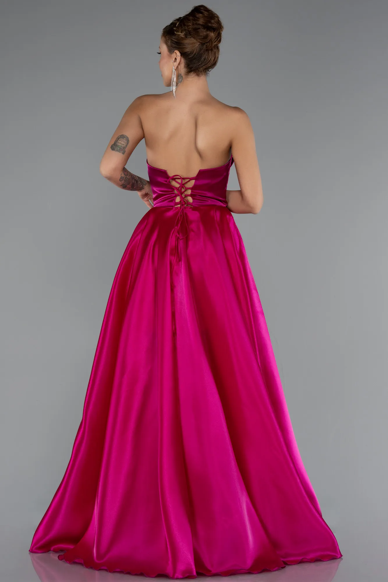 Fuchsia-Long Satin Evening Dress ABU5064