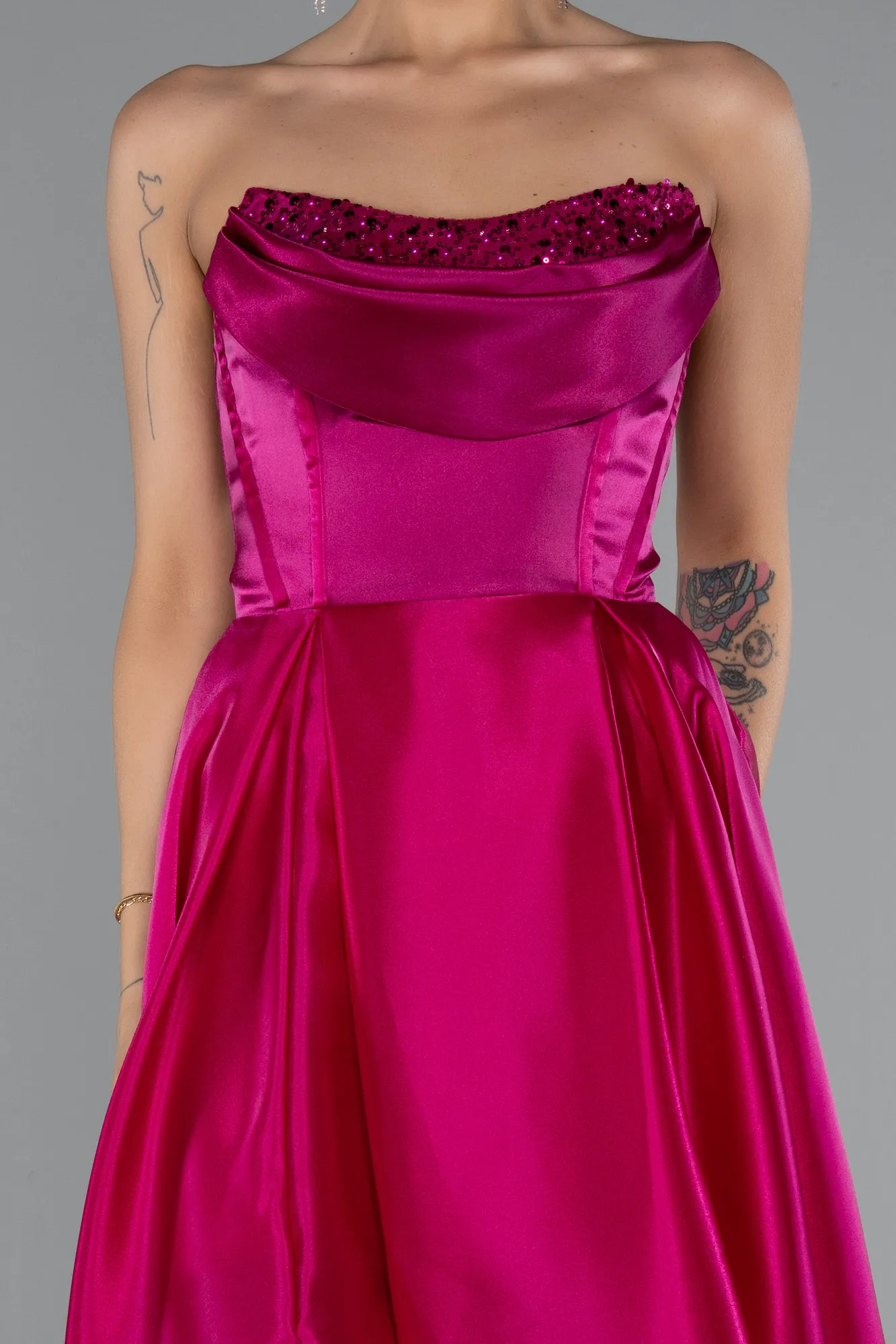 Fuchsia-Long Satin Evening Dress ABU5064