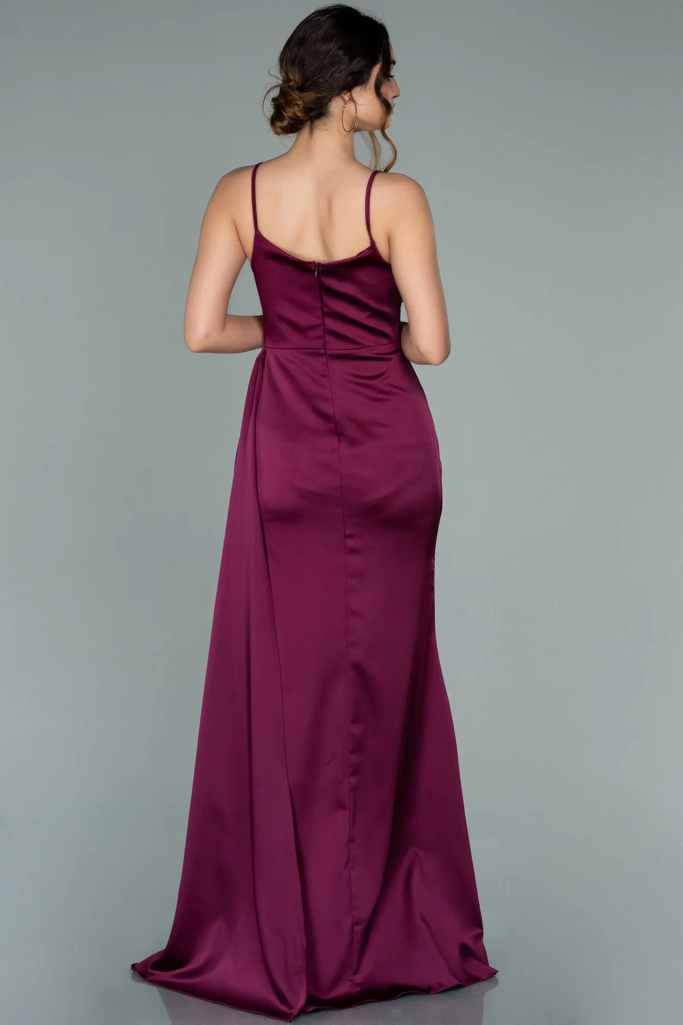 Fuchsia-Long Satin Mermaid Evening Dress ABU1894