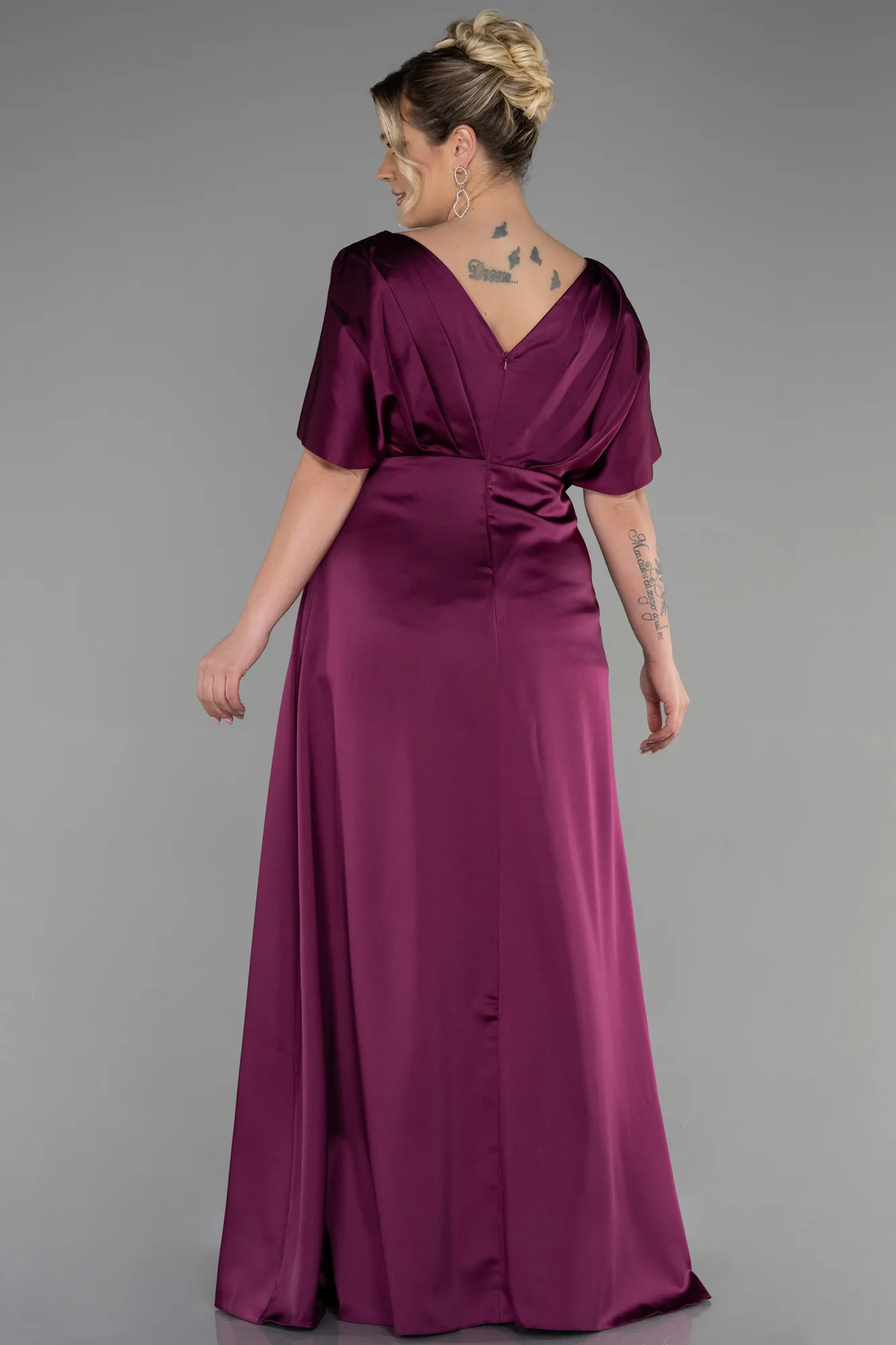 Fuchsia-Long Satin Plus Size Engagement Dress ABU3442