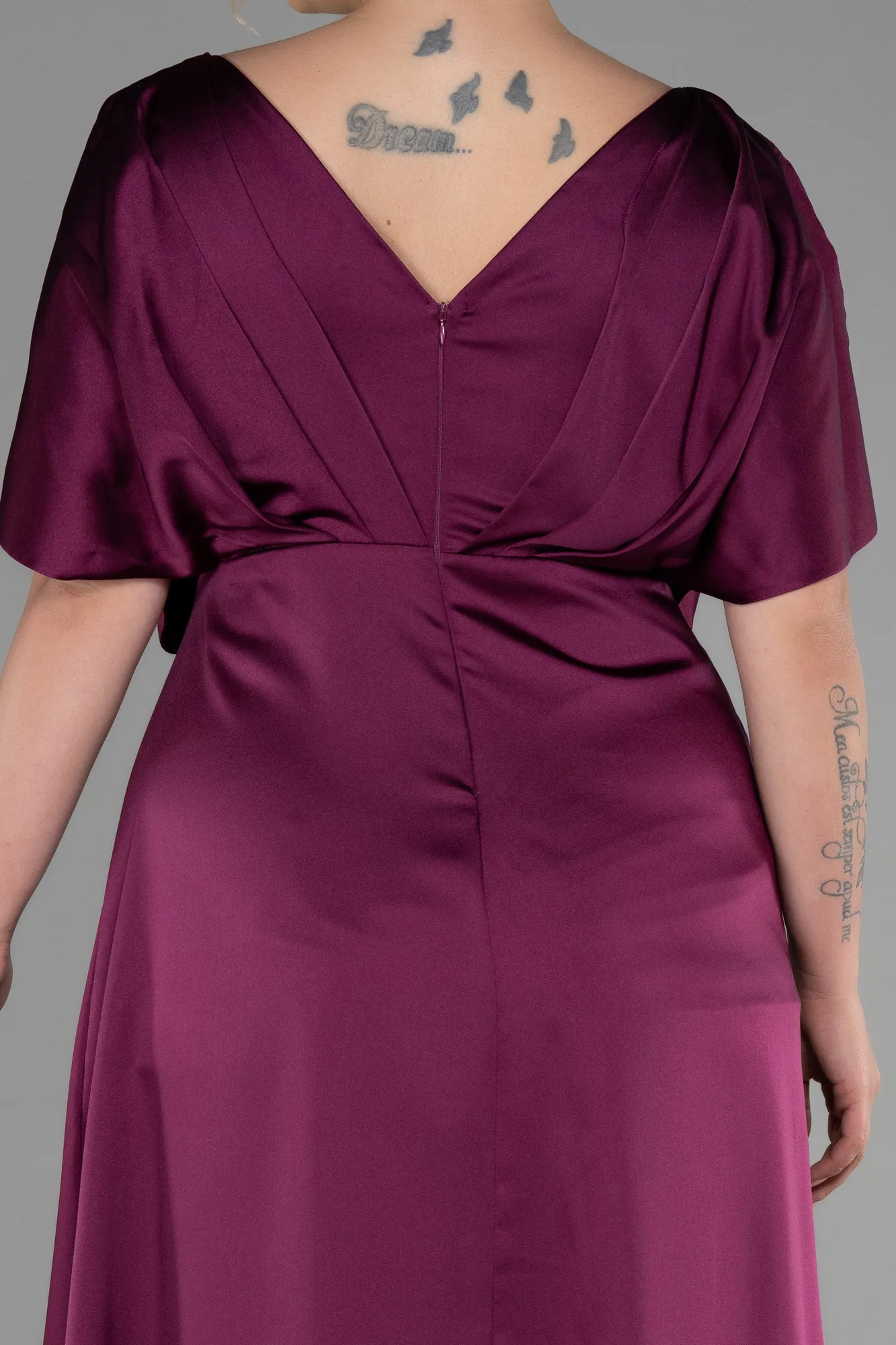Fuchsia-Long Satin Plus Size Engagement Dress ABU3442