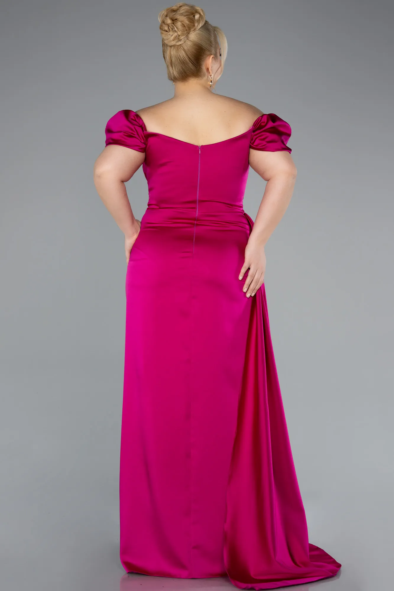 Fuchsia-Long Satin Plus Size Evening Dress ABU1626