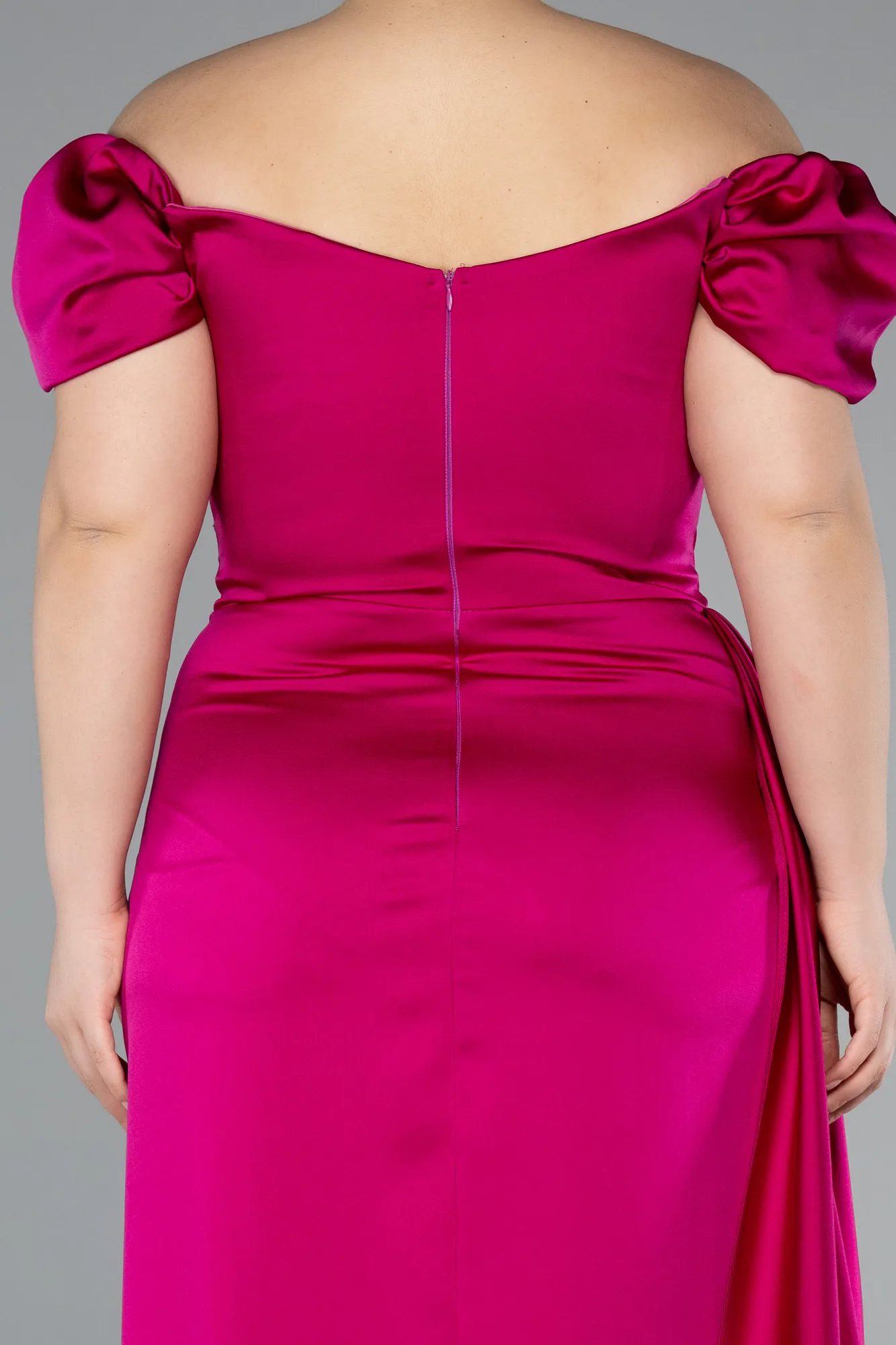 Fuchsia-Long Satin Plus Size Evening Dress ABU1626