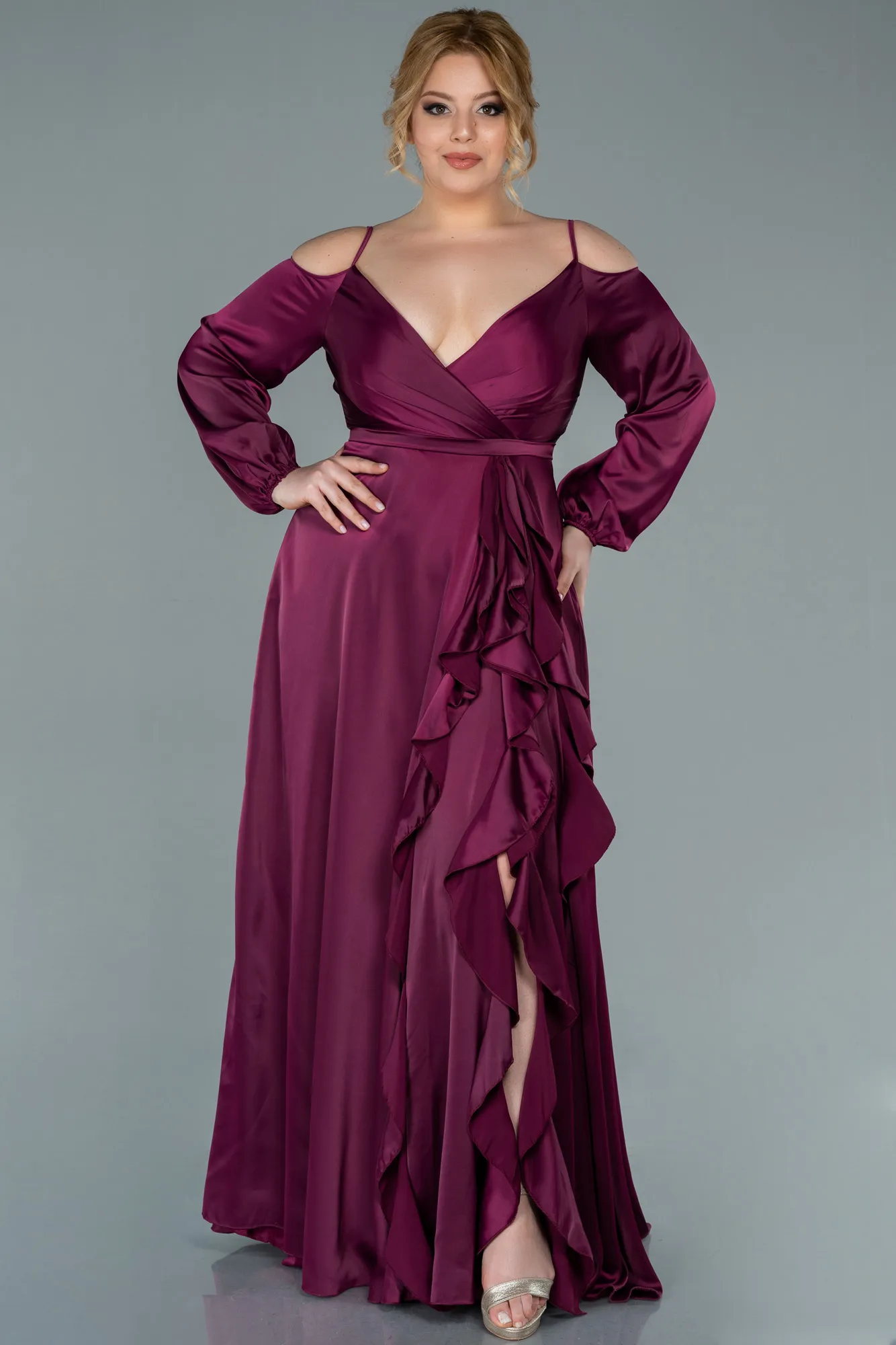 Fuchsia-Long Satin Plus Size Evening Dress ABU2358