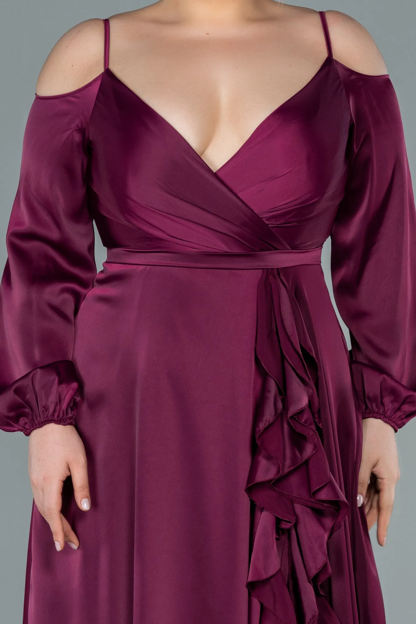 Fuchsia-Long Satin Plus Size Evening Dress ABU2358