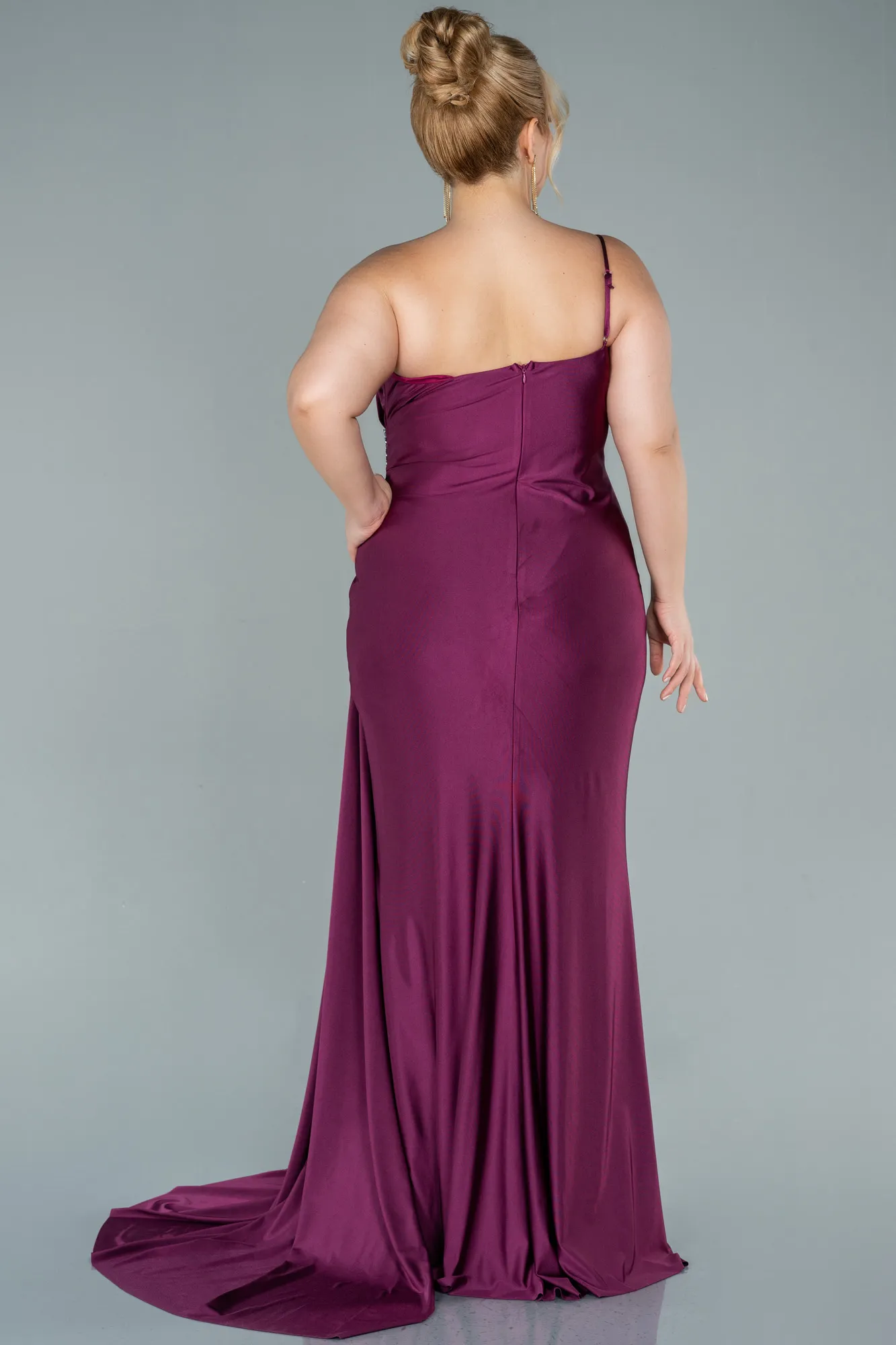 Fuchsia-Long Satin Plus Size Evening Dress ABU2532