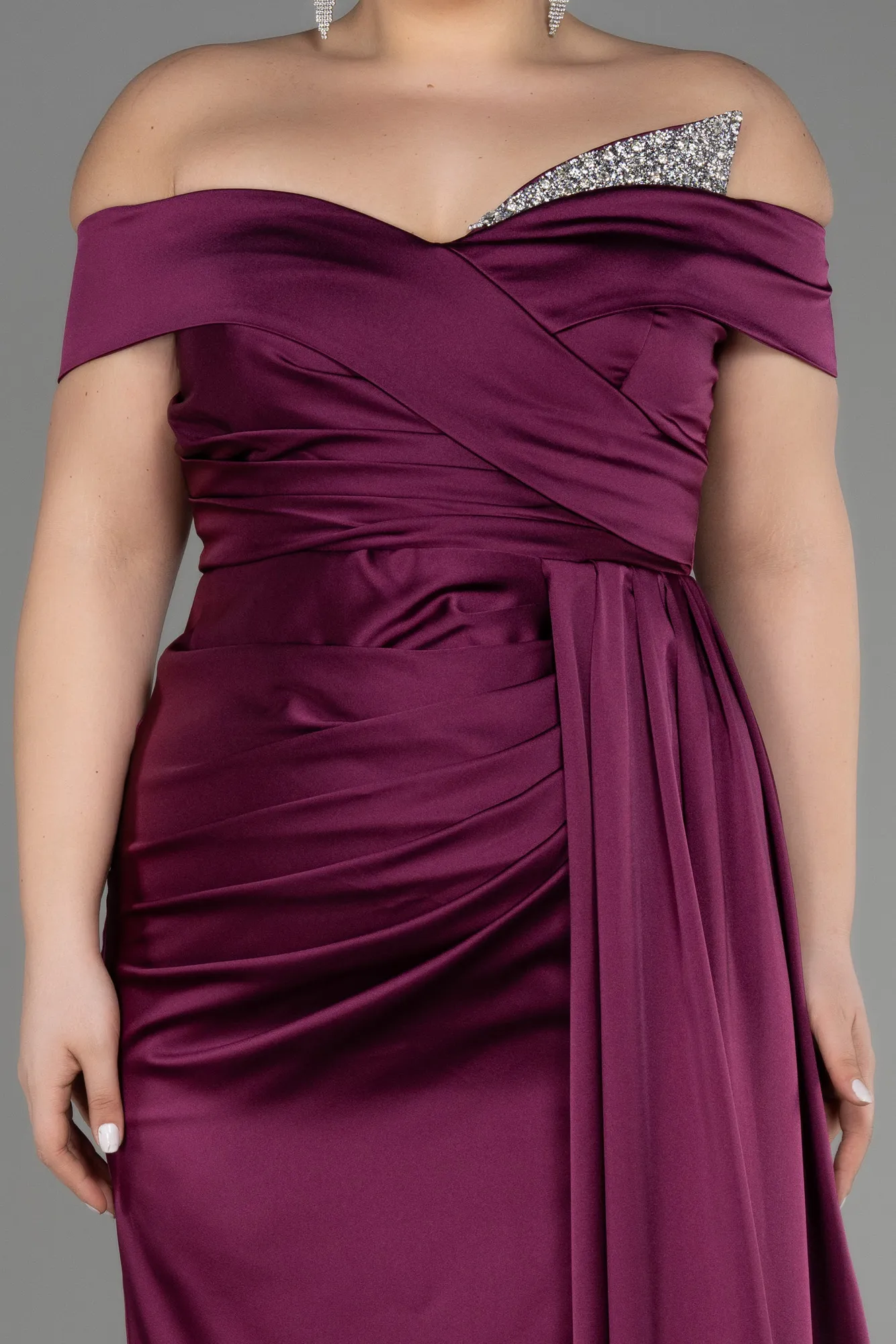 Fuchsia-Long Satin Plus Size Evening Dress ABU2561