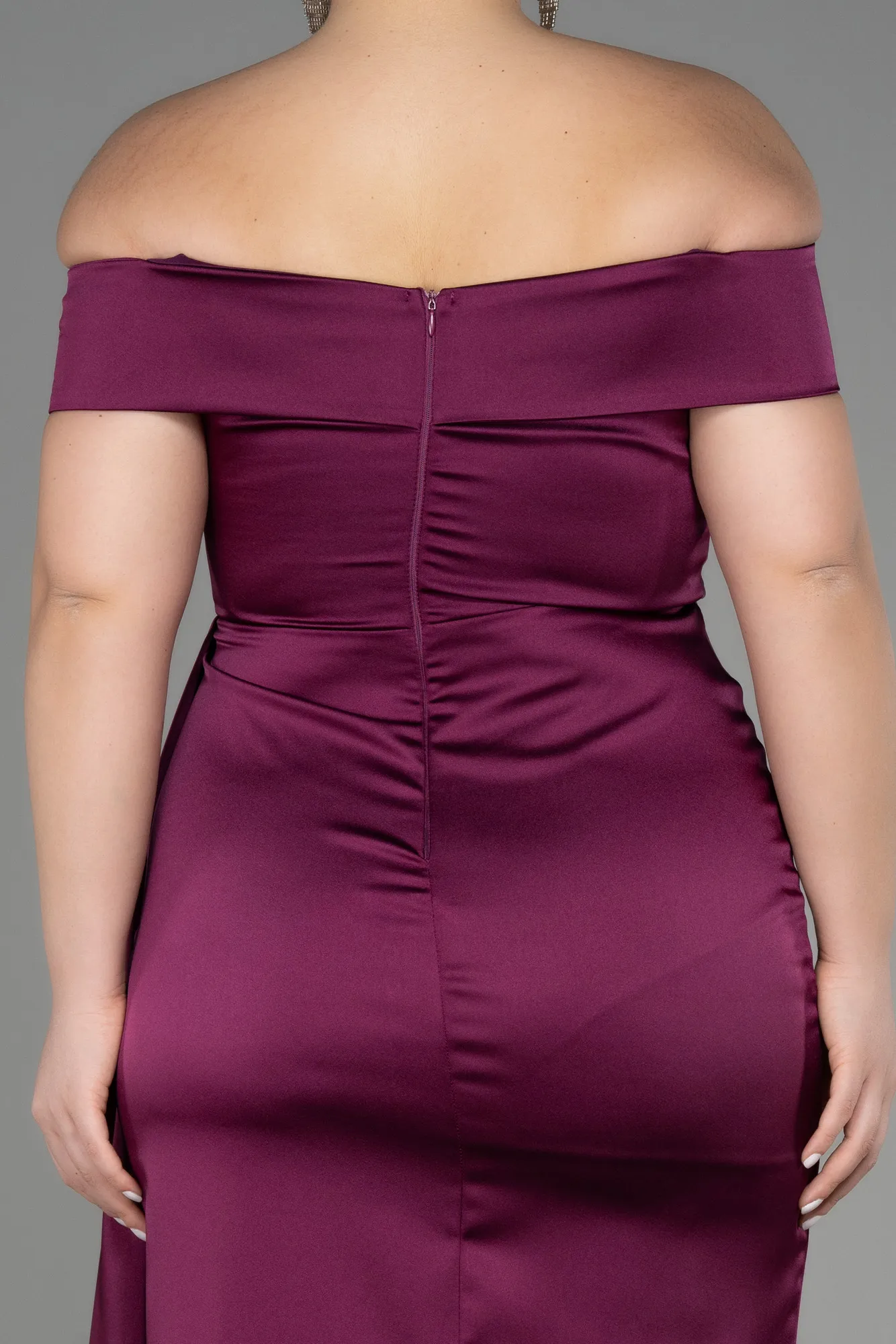 Fuchsia-Long Satin Plus Size Evening Dress ABU2561