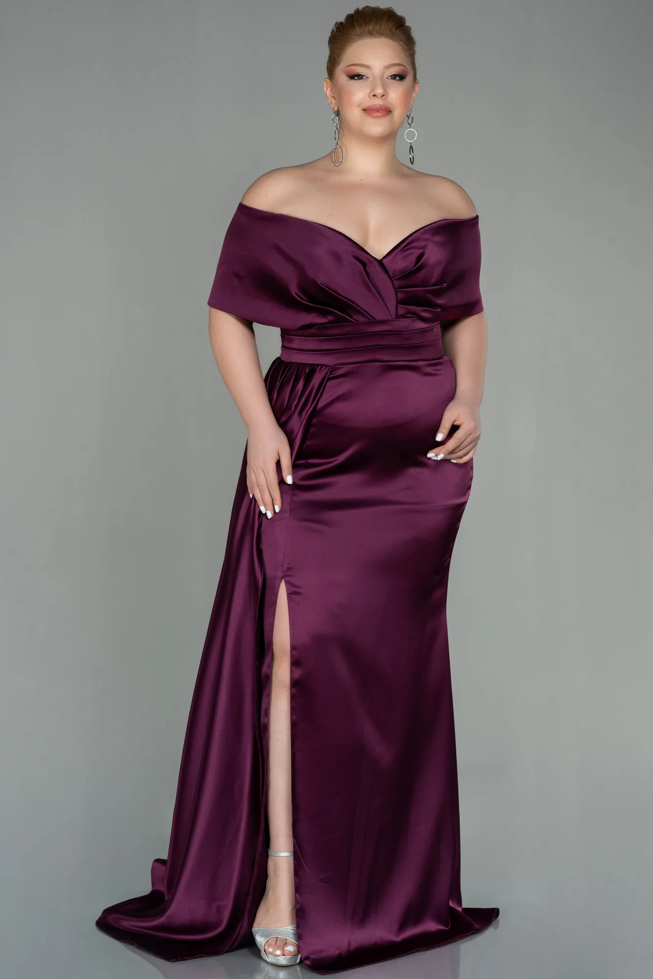 Fuchsia-Long Satin Plus Size Evening Dress ABU2873