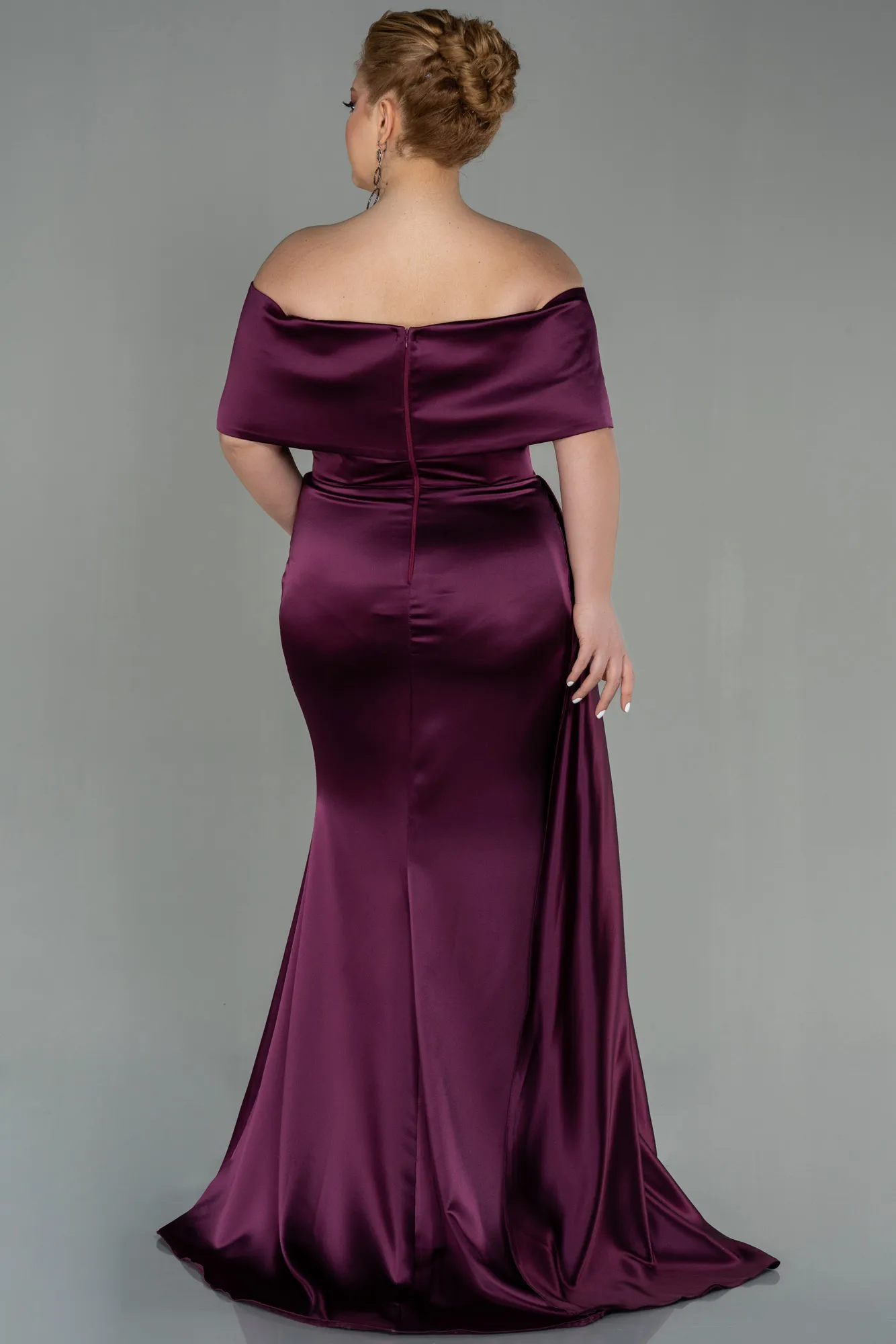 Fuchsia-Long Satin Plus Size Evening Dress ABU2873