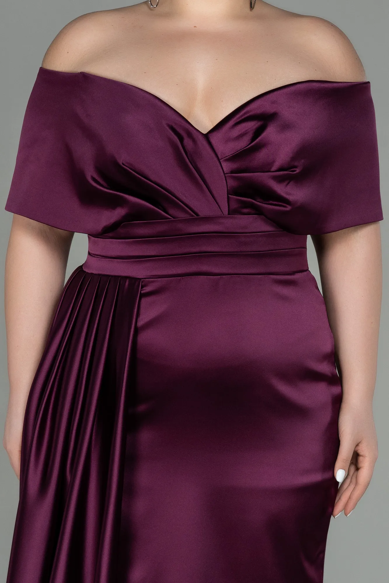 Fuchsia-Long Satin Plus Size Evening Dress ABU2873