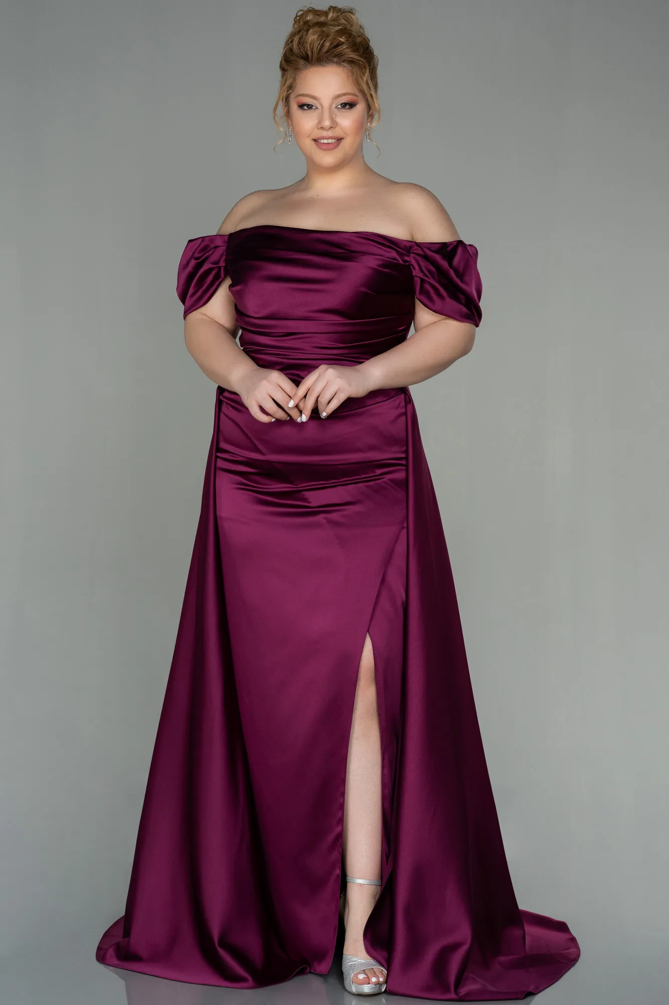 Fuchsia-Long Satin Plus Size Evening Dress ABU2923