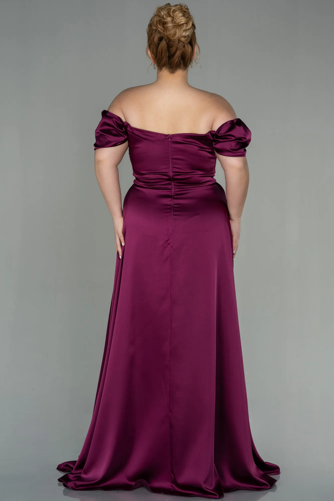 Fuchsia-Long Satin Plus Size Evening Dress ABU2923