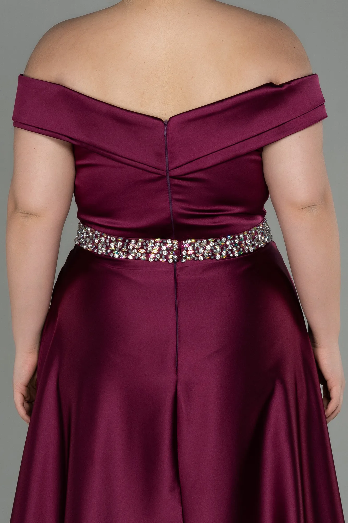 Fuchsia-Long Satin Plus Size Evening Dress ABU3017