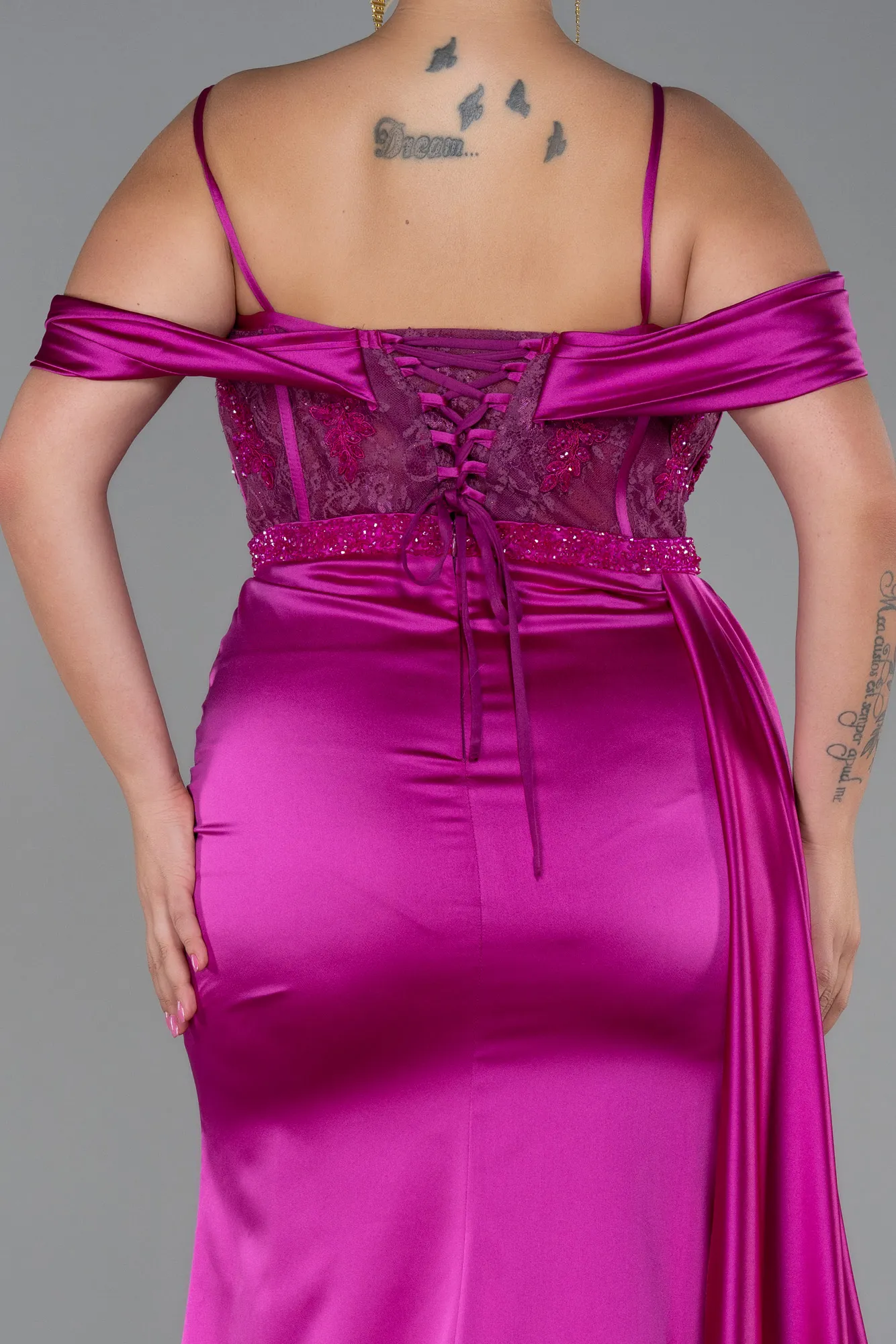 Fuchsia-Long Satin Plus Size Evening Dress ABU3228