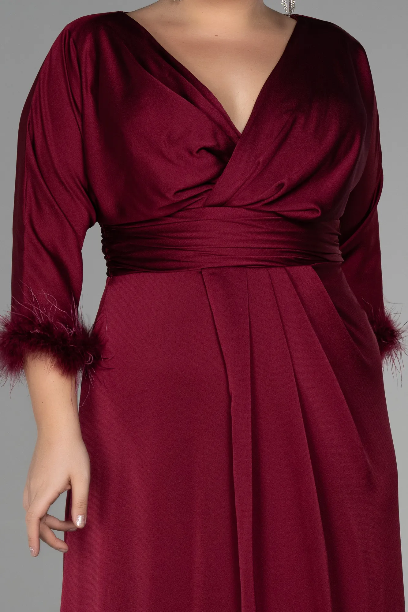 Fuchsia-Long Satin Plus Size Evening Dress ABU3367
