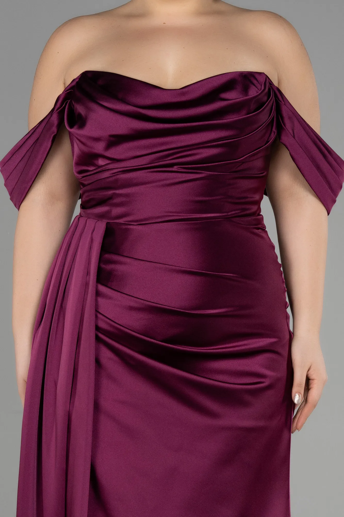 Fuchsia-Long Satin Plus Size Evening Dress ABU3515