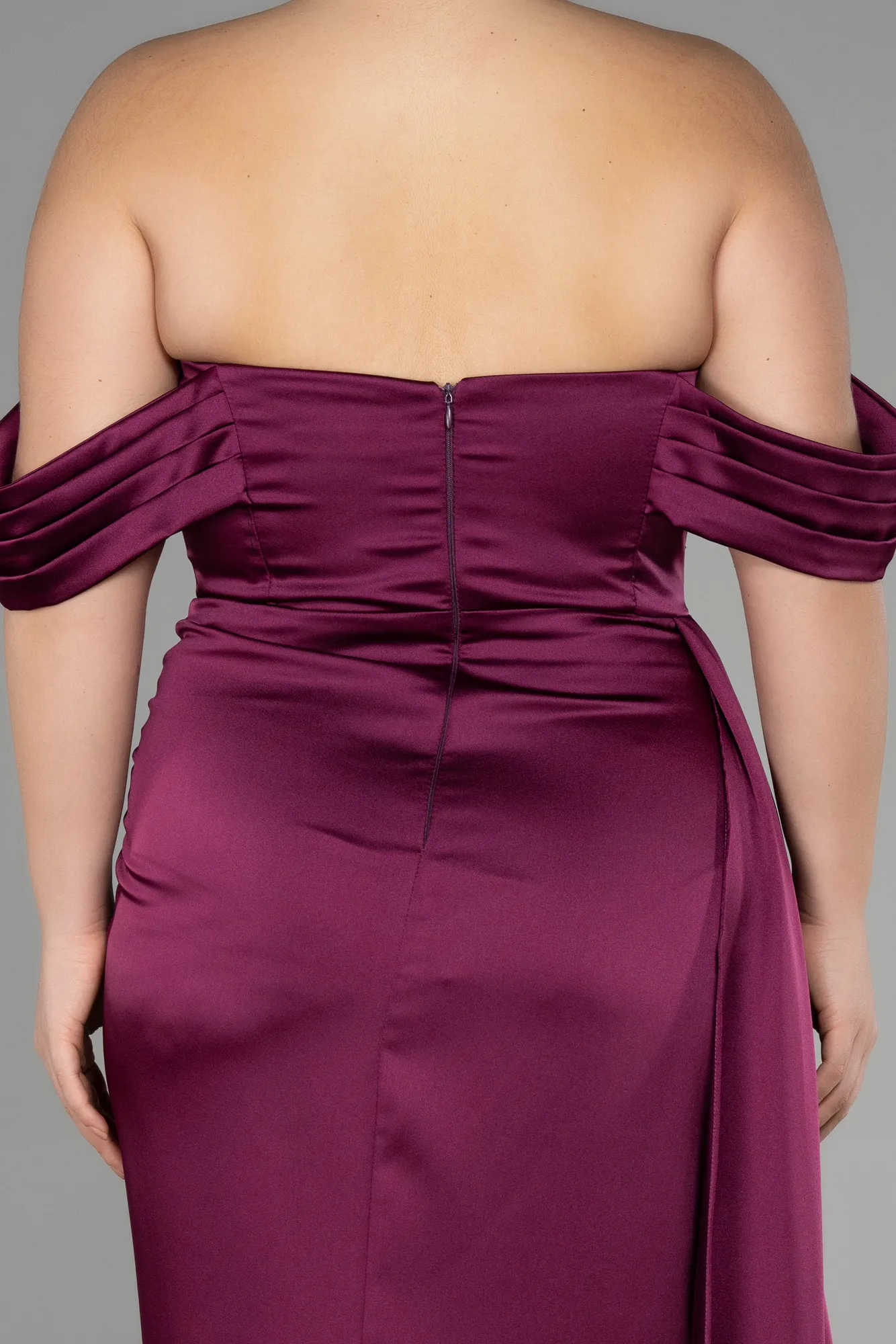 Fuchsia-Long Satin Plus Size Evening Dress ABU3515