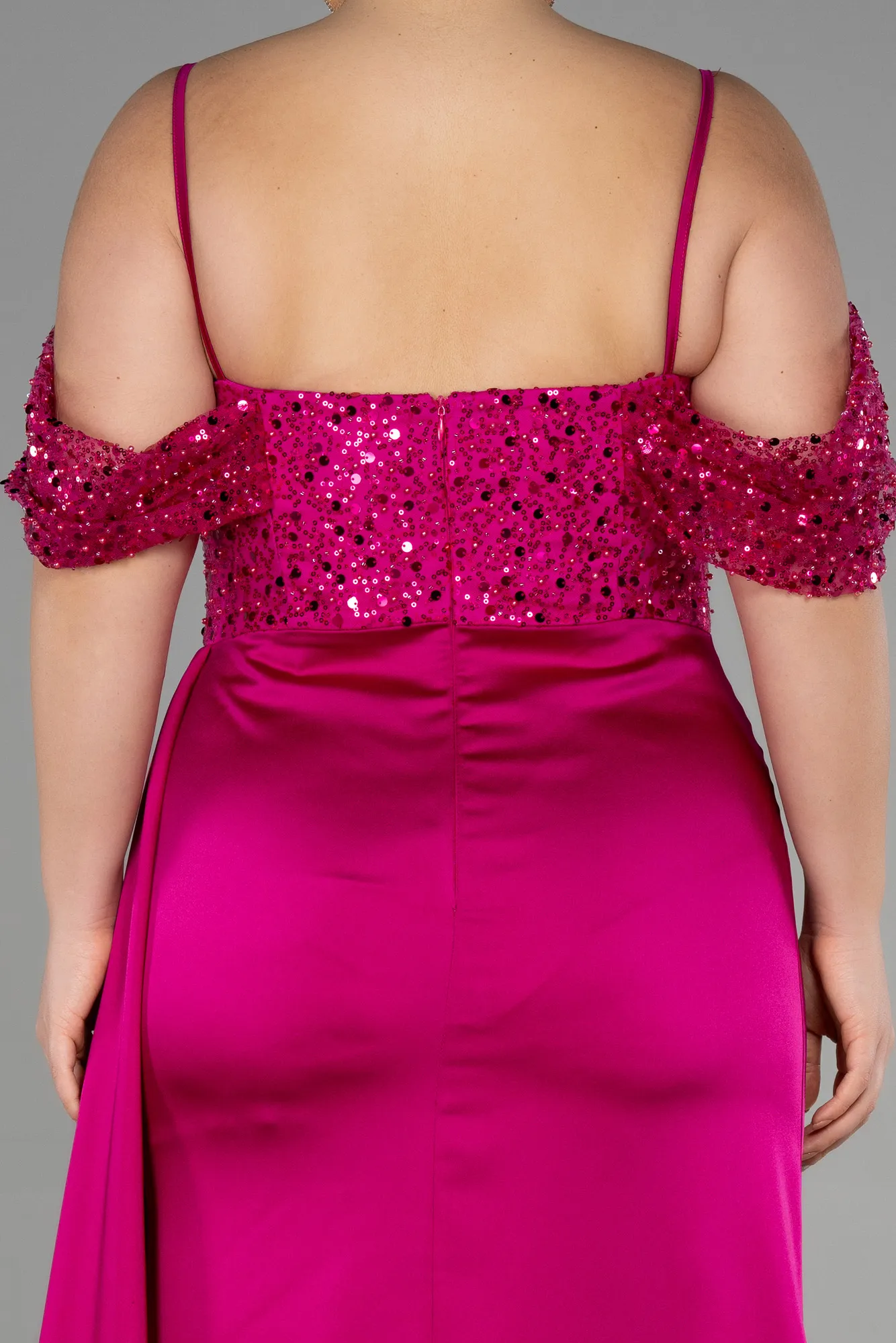 Fuchsia-Long Satin Plus Size Evening Dress ABU3522