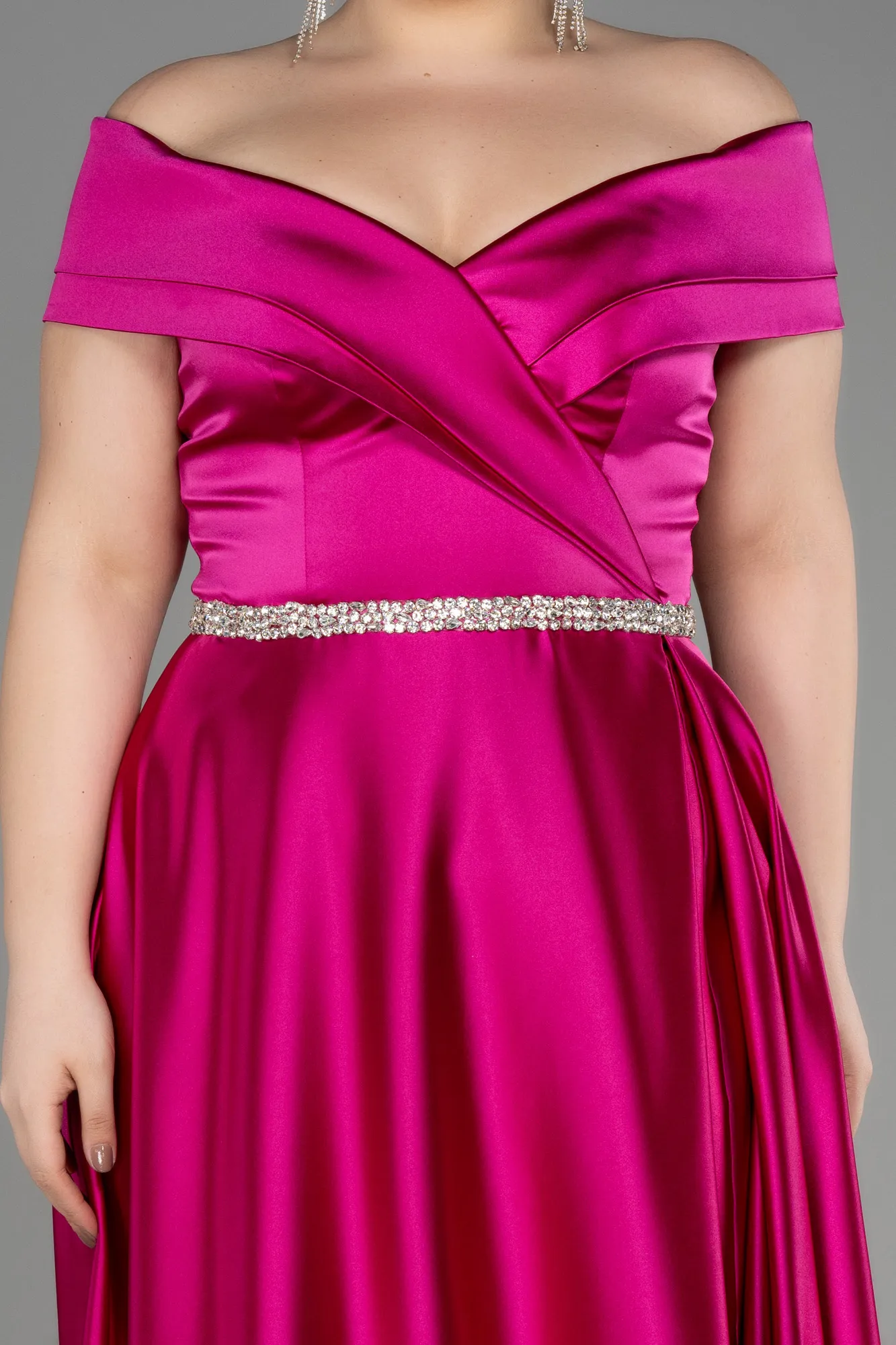 Fuchsia-Long Satin Plus Size Wedding Dress ABU3801
