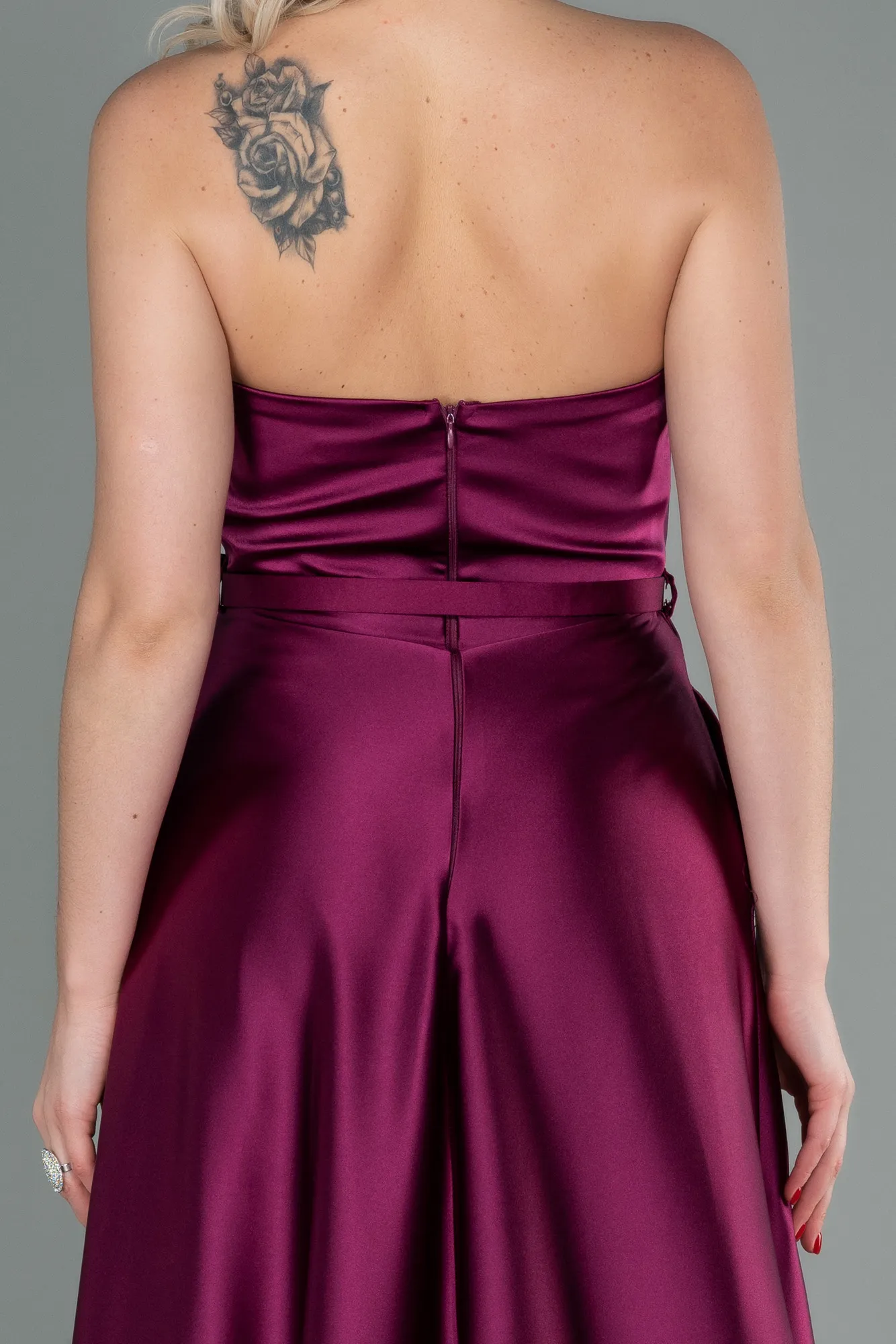 Fuchsia-Long Satin Prom Gown ABU2543