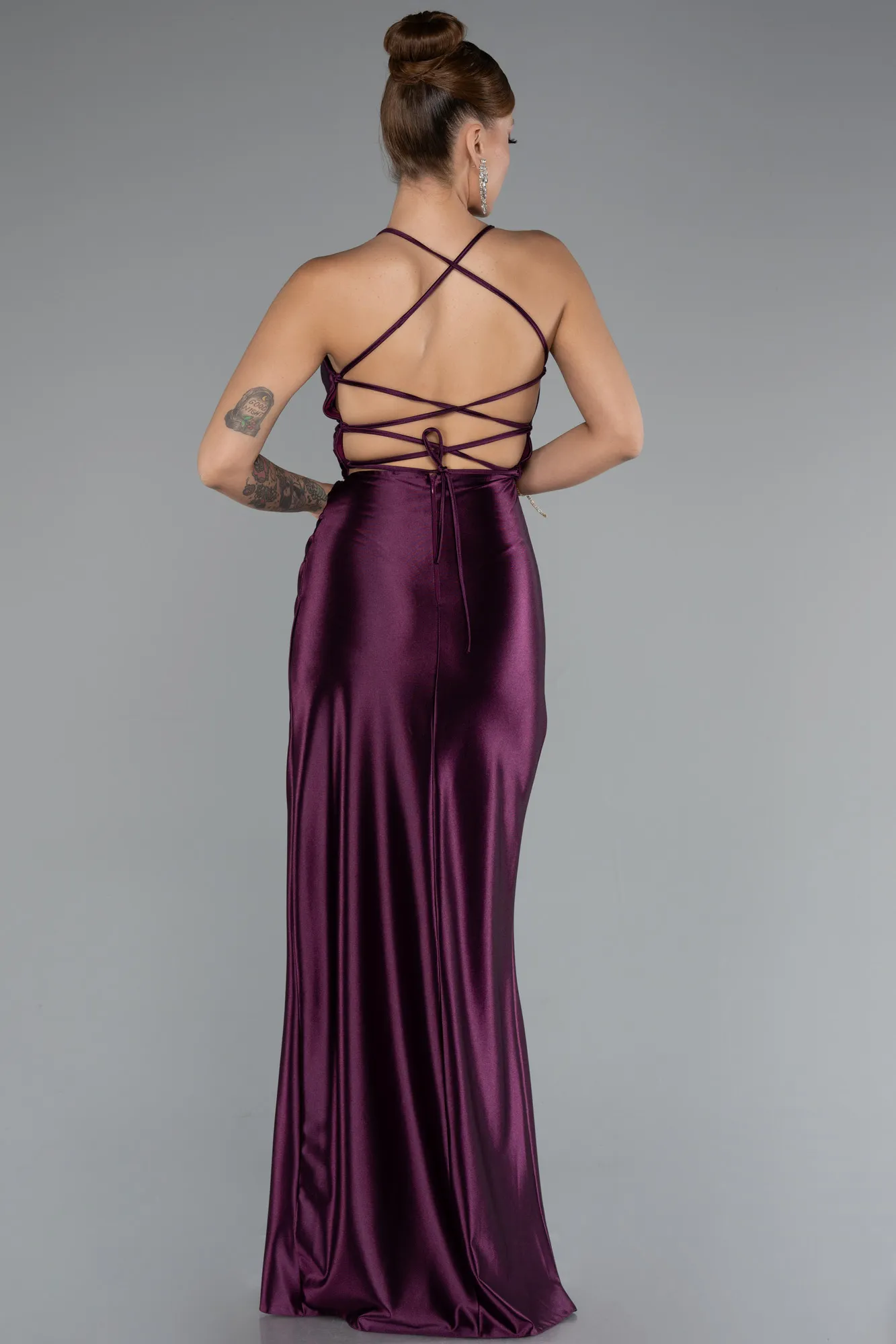 Fuchsia-Long Satin Prom Gown ABU2800