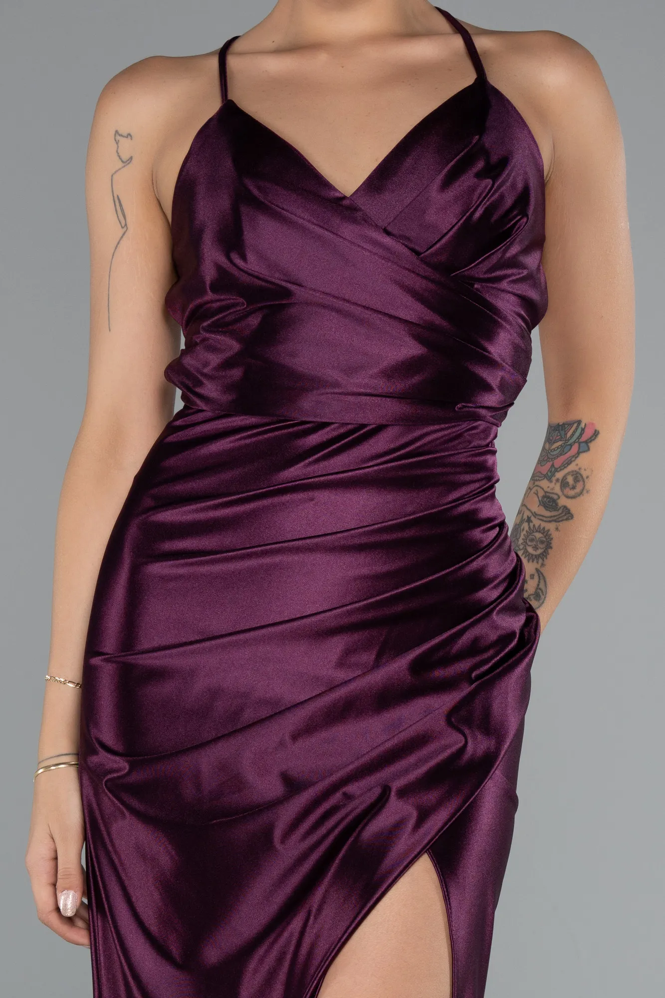 Fuchsia-Long Satin Prom Gown ABU2800