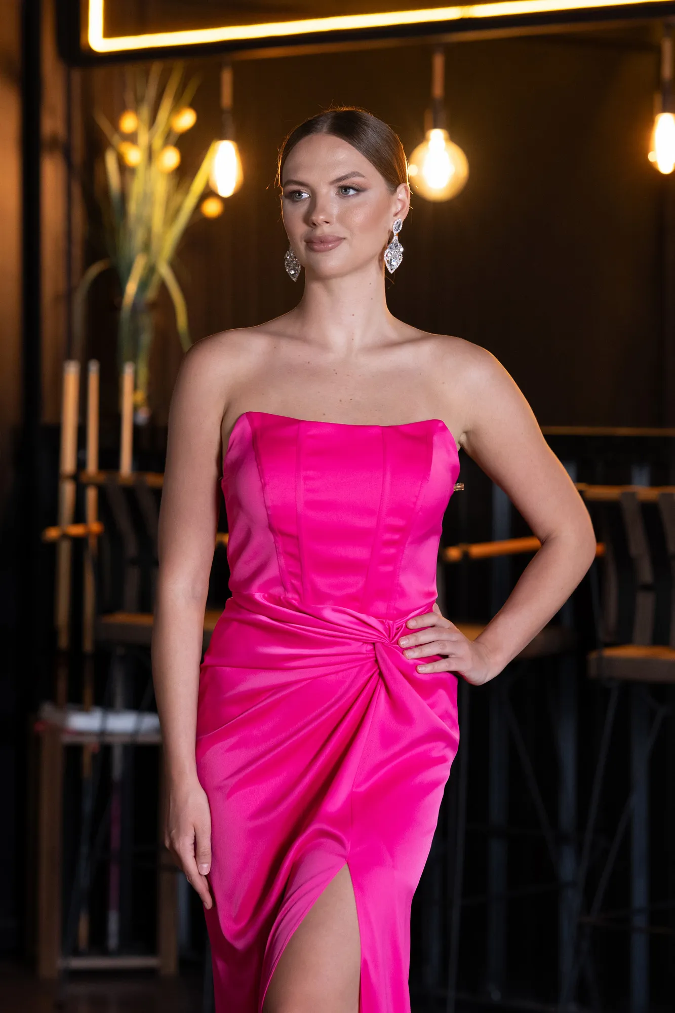 Fuchsia-Long Satin Prom Gown ABU3474