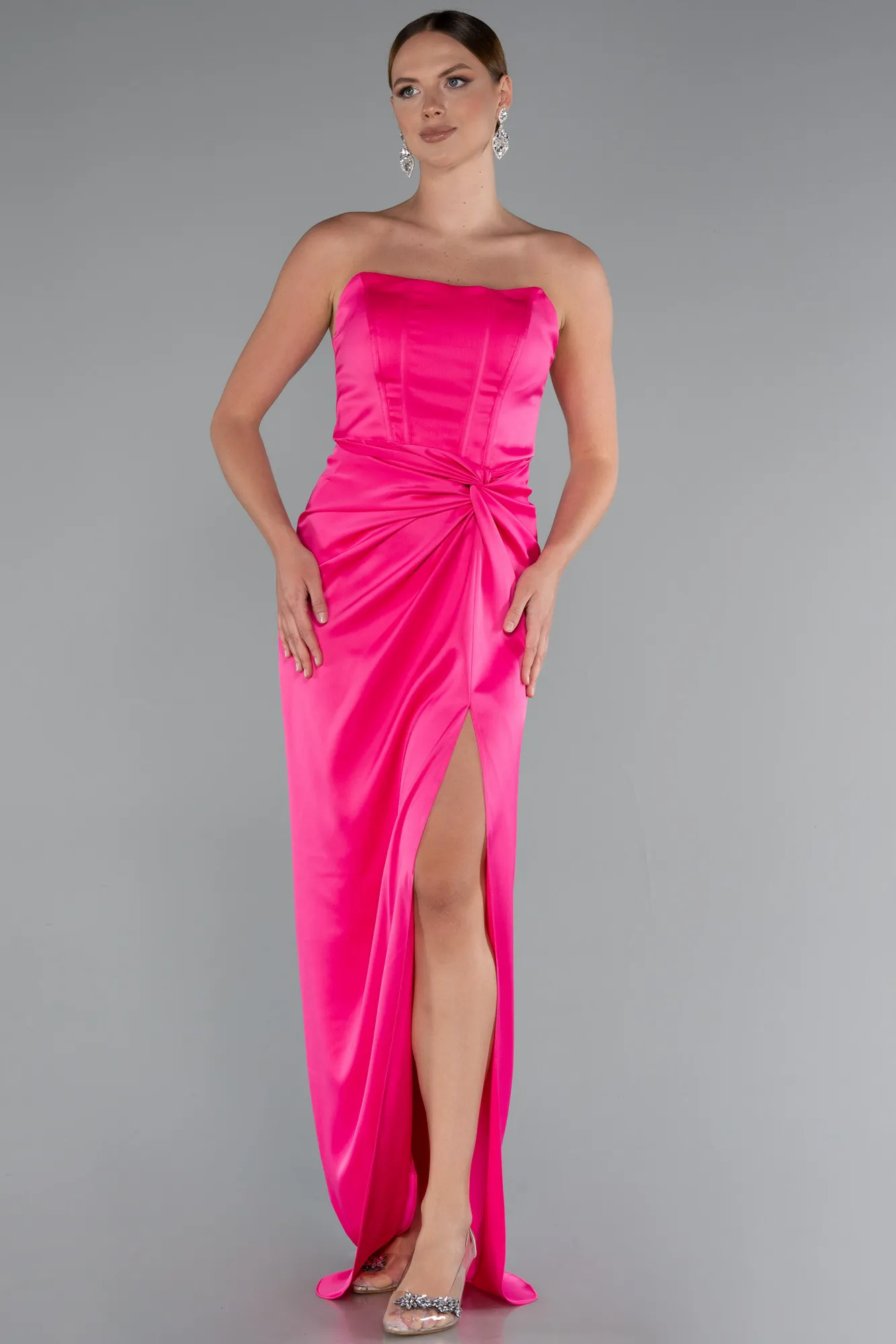 Fuchsia-Long Satin Prom Gown ABU3474