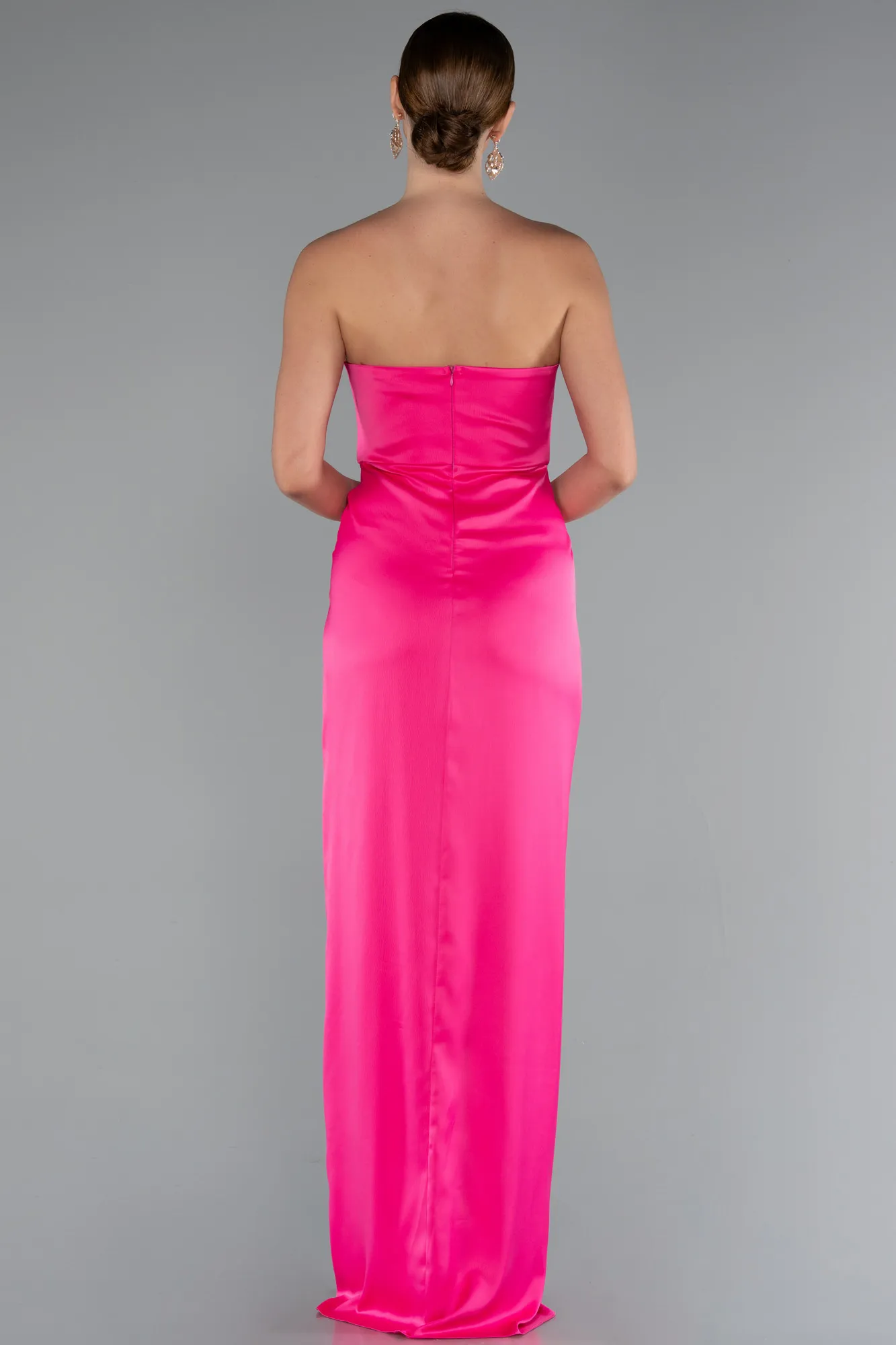 Fuchsia-Long Satin Prom Gown ABU3474
