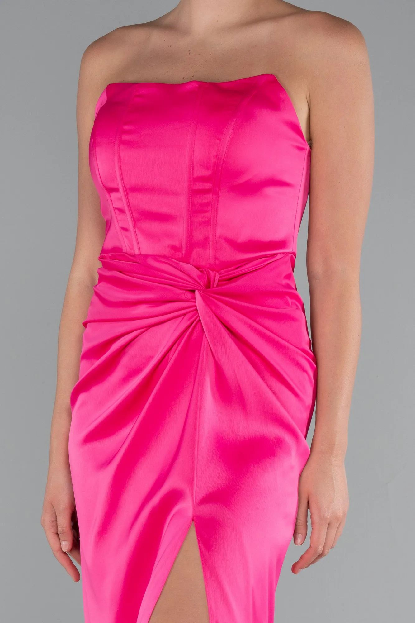 Fuchsia-Long Satin Prom Gown ABU3474
