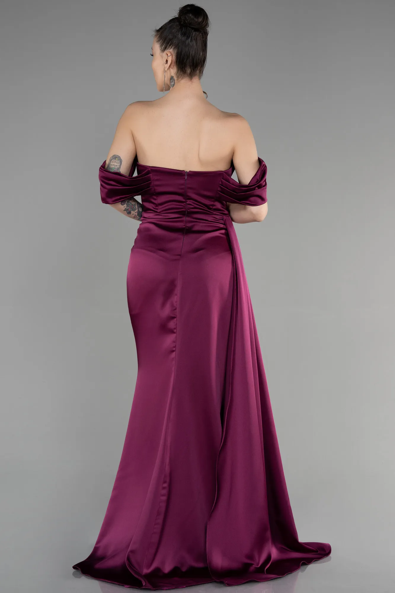 Fuchsia-Long Satin Prom Gown ABU3514