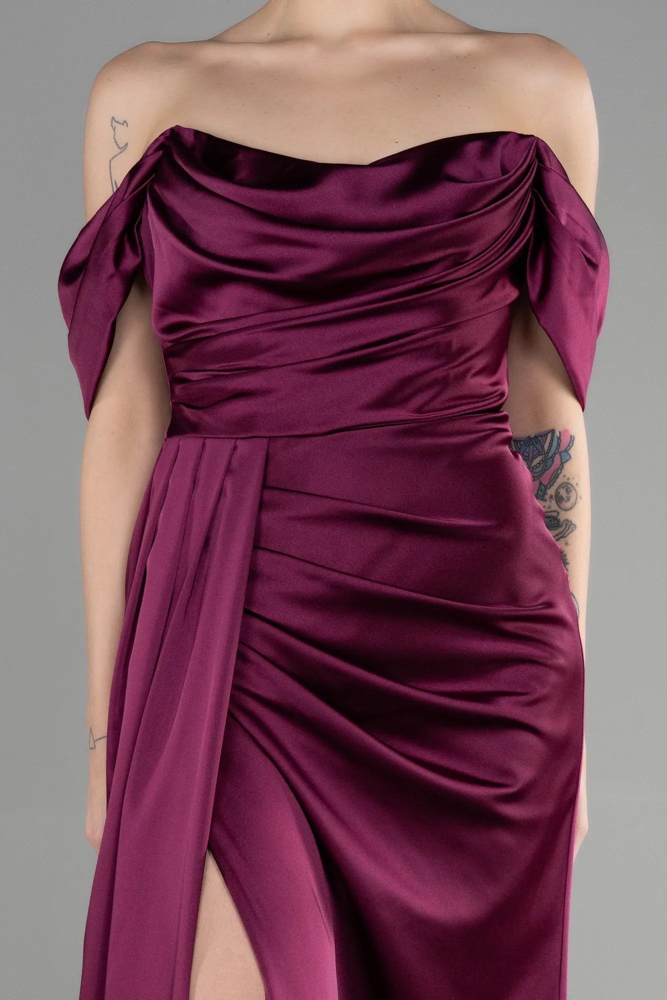Fuchsia-Long Satin Prom Gown ABU3514