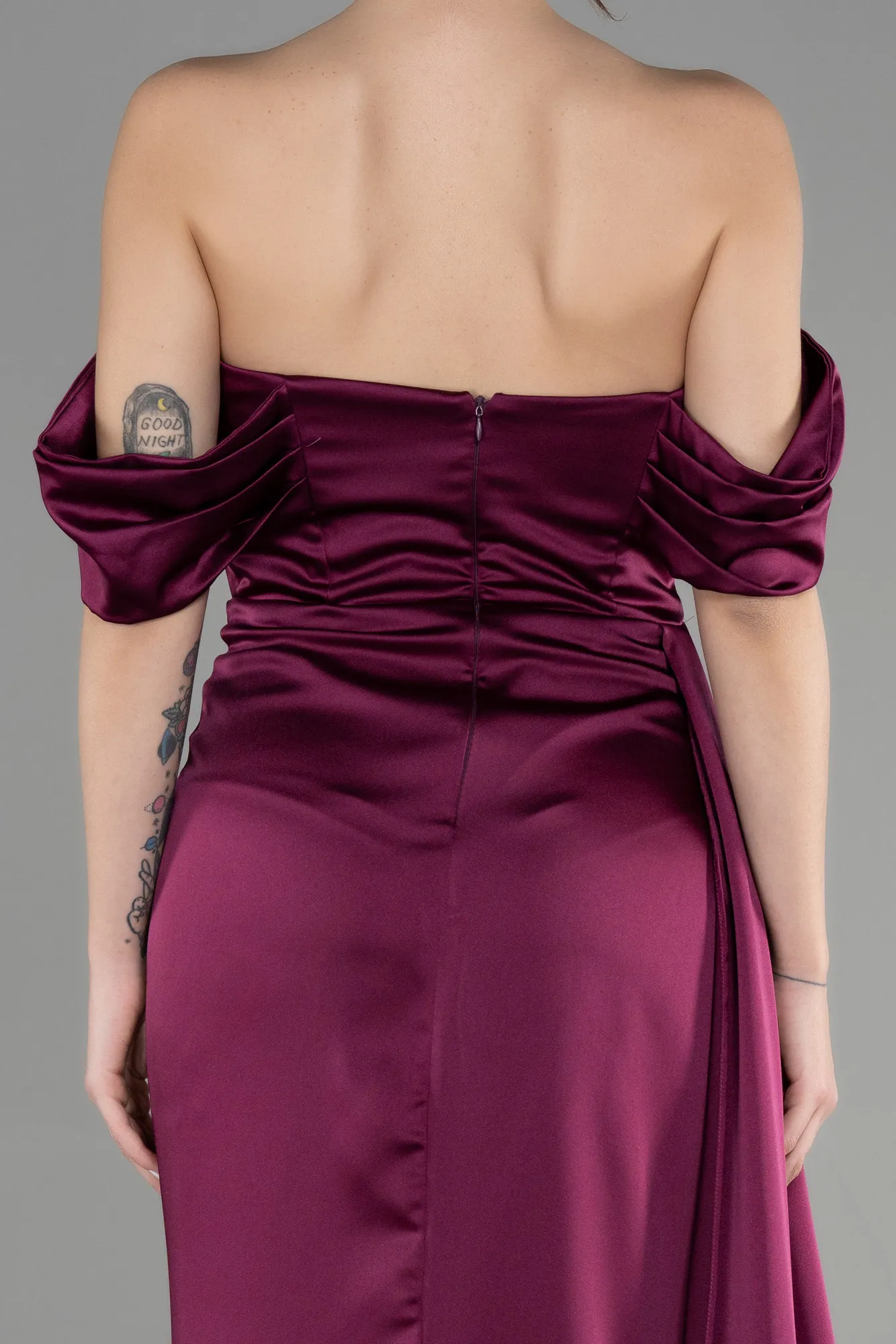 Fuchsia-Long Satin Prom Gown ABU3514